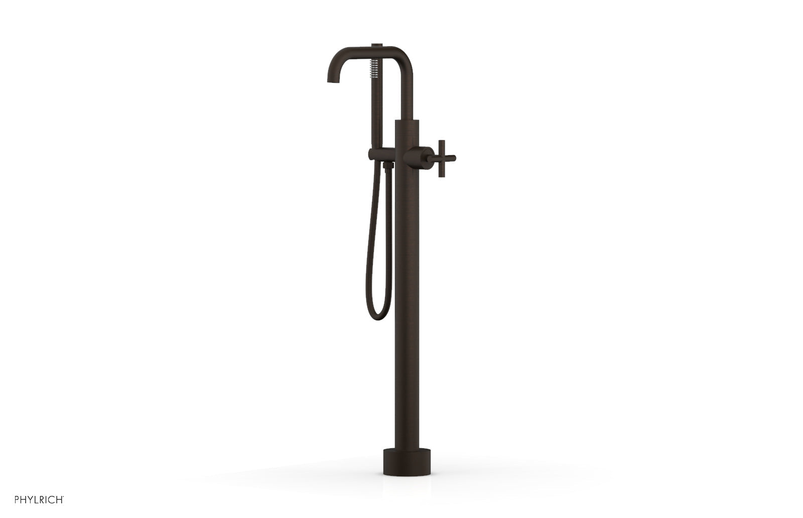 Phylrich TRANSITION Tall Floor Mount Tub Filler - Cross Handle with Hand Shower