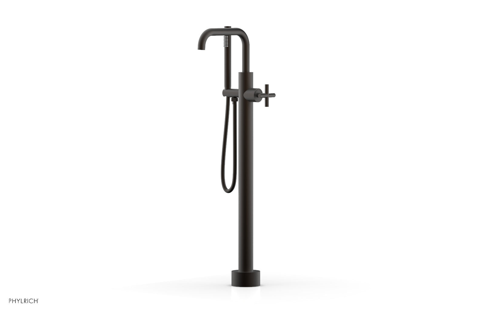 Phylrich TRANSITION Tall Floor Mount Tub Filler - Cross Handle with Hand Shower