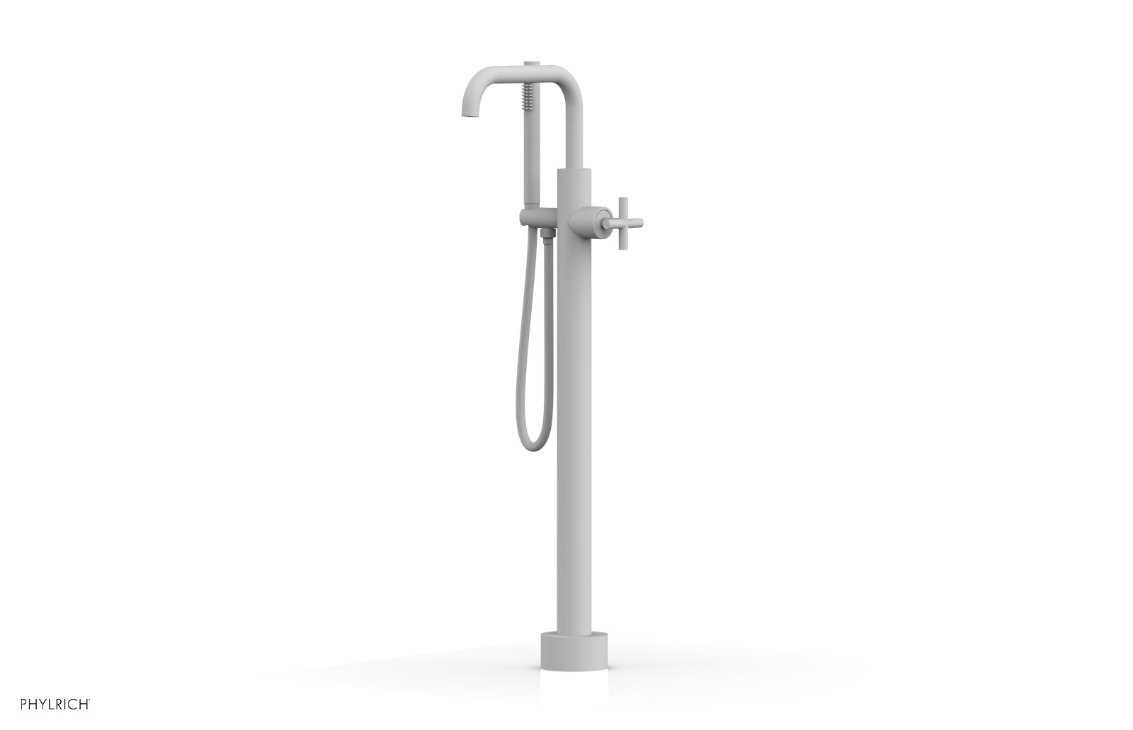 Phylrich TRANSITION Tall Floor Mount Tub Filler - Cross Handle with Hand Shower