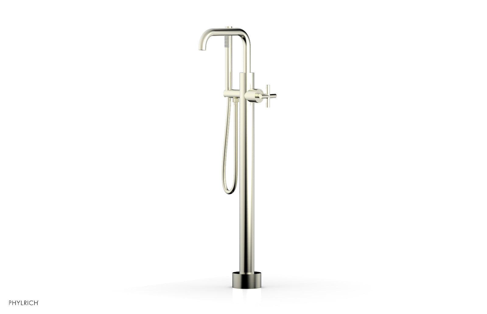 Phylrich TRANSITION Tall Floor Mount Tub Filler - Cross Handle with Hand Shower