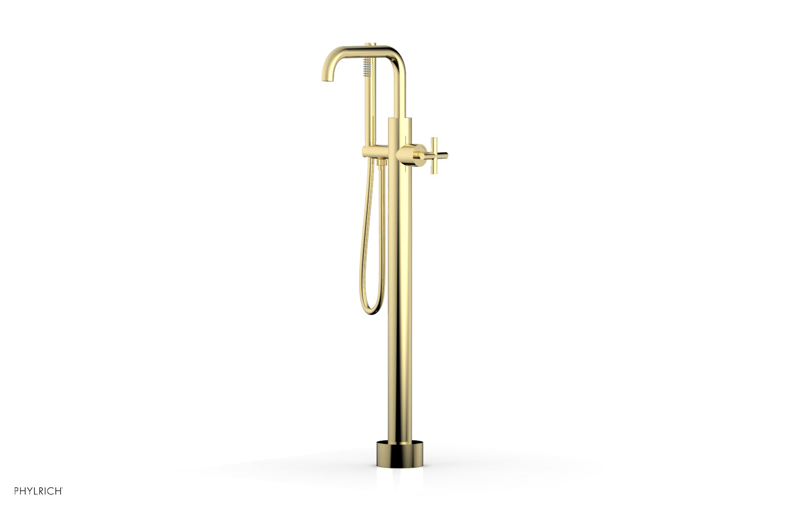 Phylrich TRANSITION Tall Floor Mount Tub Filler - Cross Handle with Hand Shower