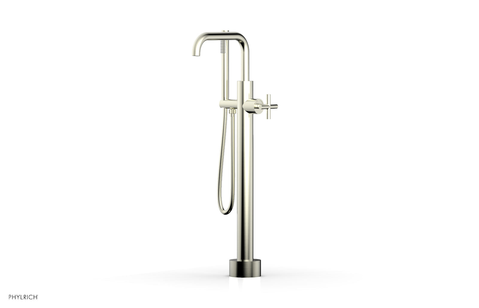 Phylrich TRANSITION Low Floor Mount Tub Filler - Cross Handle with Hand Shower