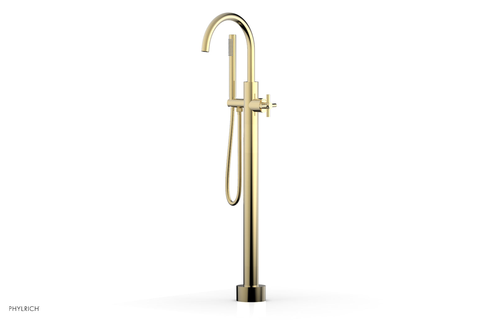 Phylrich BASIC Tall Floor Mount Tub Filler - Cross Handle with Hand Shower