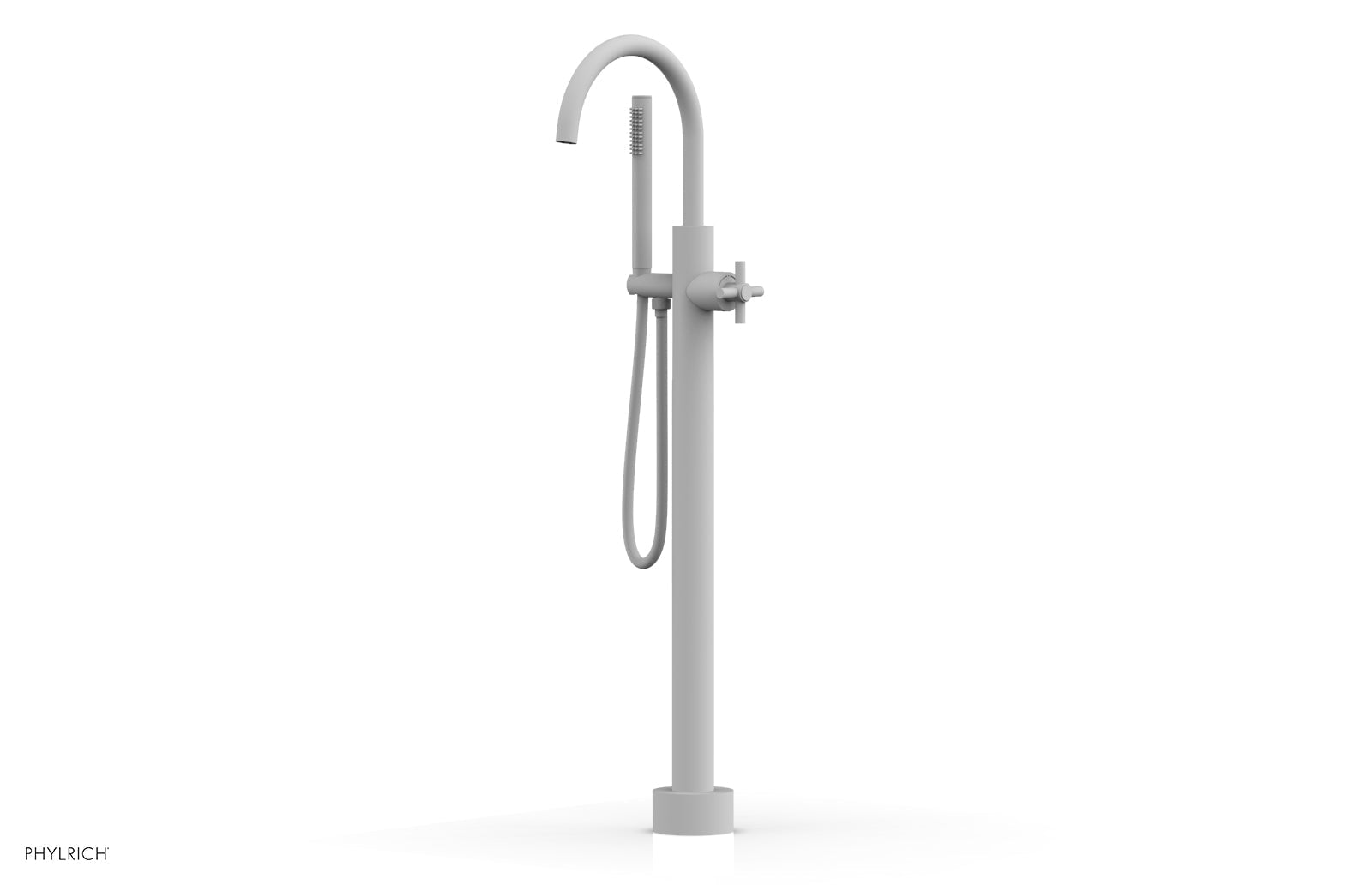 Phylrich BASIC Tall Floor Mount Tub Filler - Cross Handle with Hand Shower