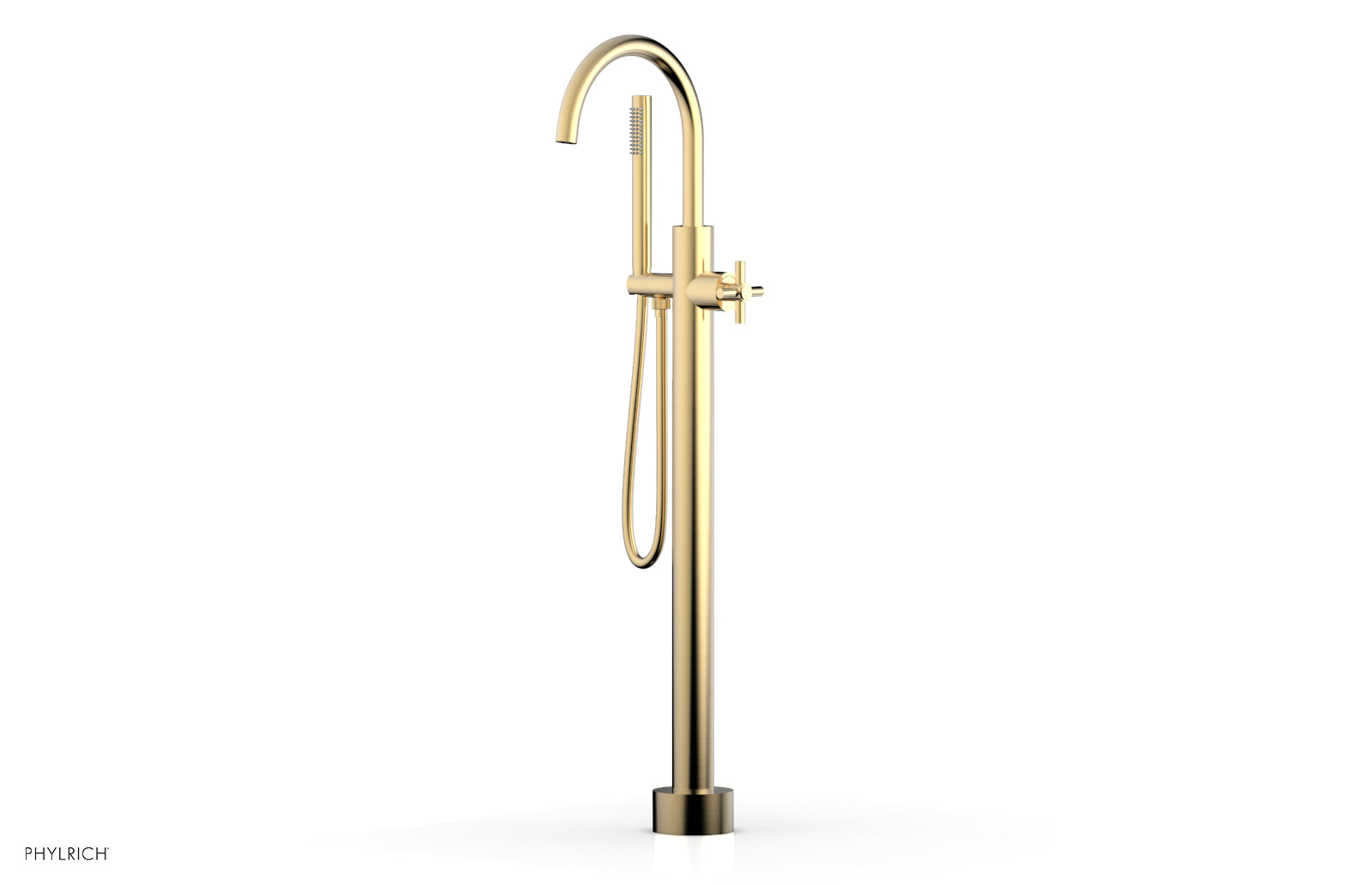 Phylrich BASIC Tall Floor Mount Tub Filler - Cross Handle with Hand Shower