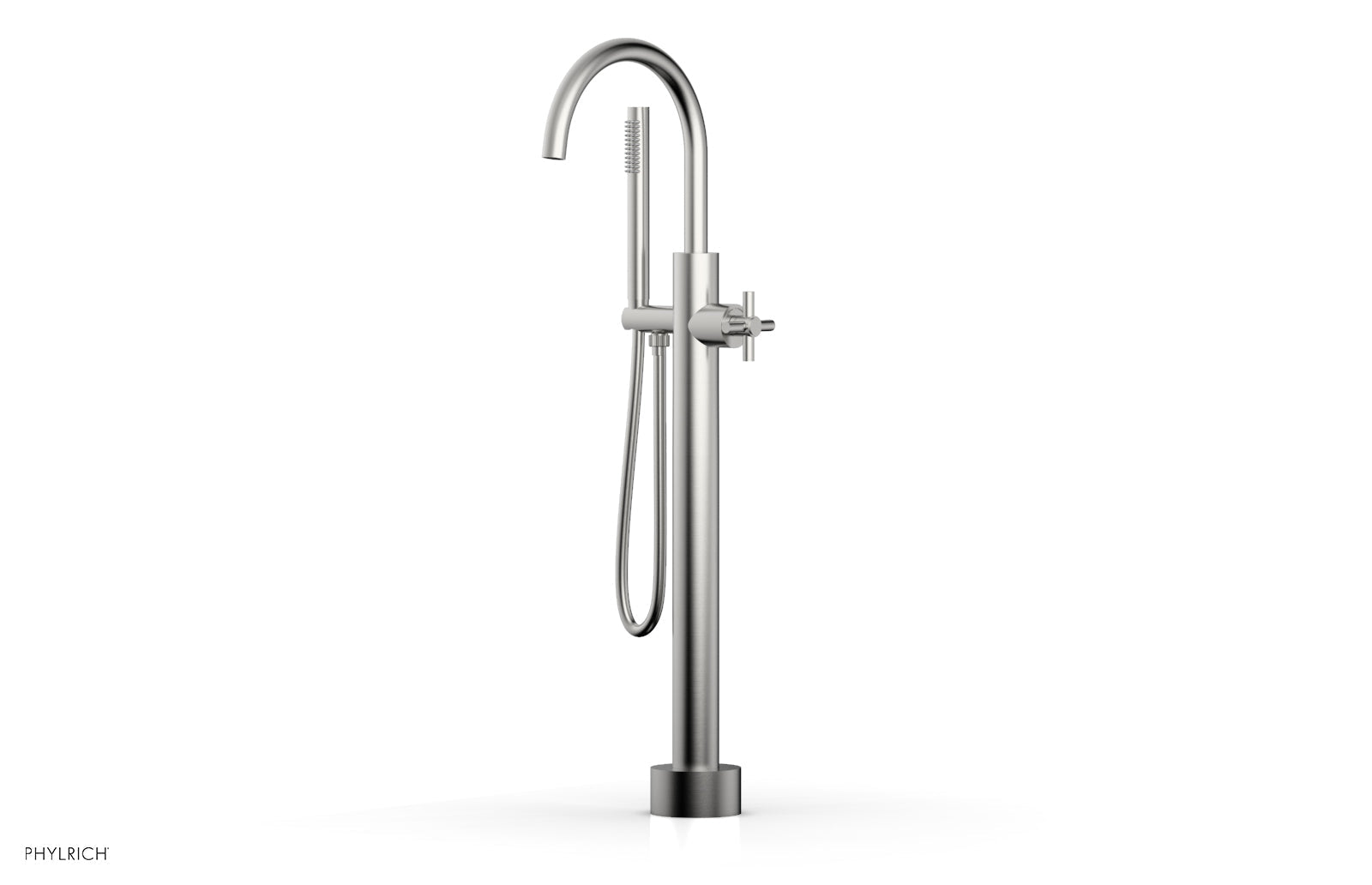 Phylrich BASIC Low Floor Mount Tub Filler - Cross Handle with Hand Shower