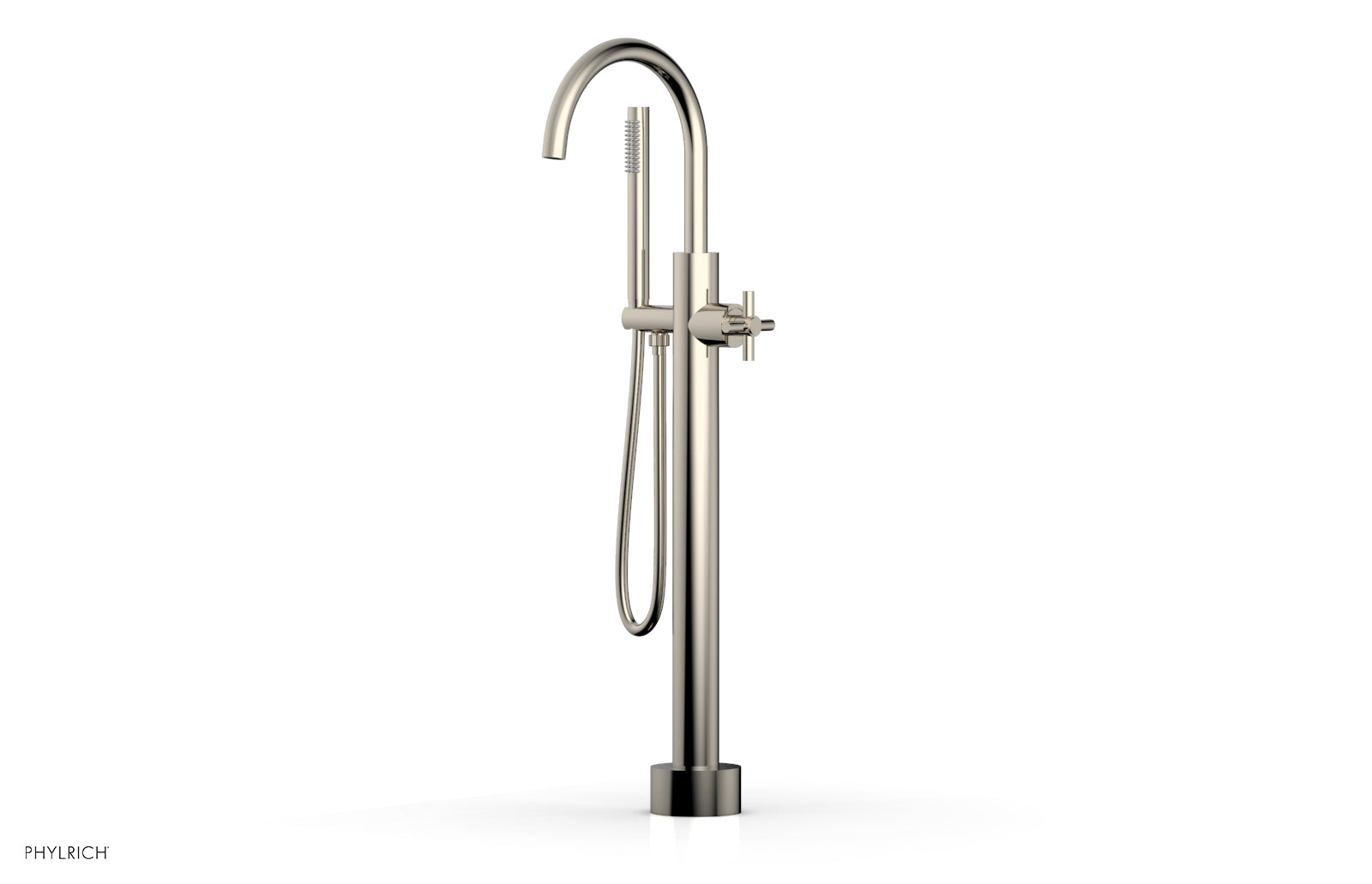 Phylrich BASIC Low Floor Mount Tub Filler - Cross Handle with Hand Shower