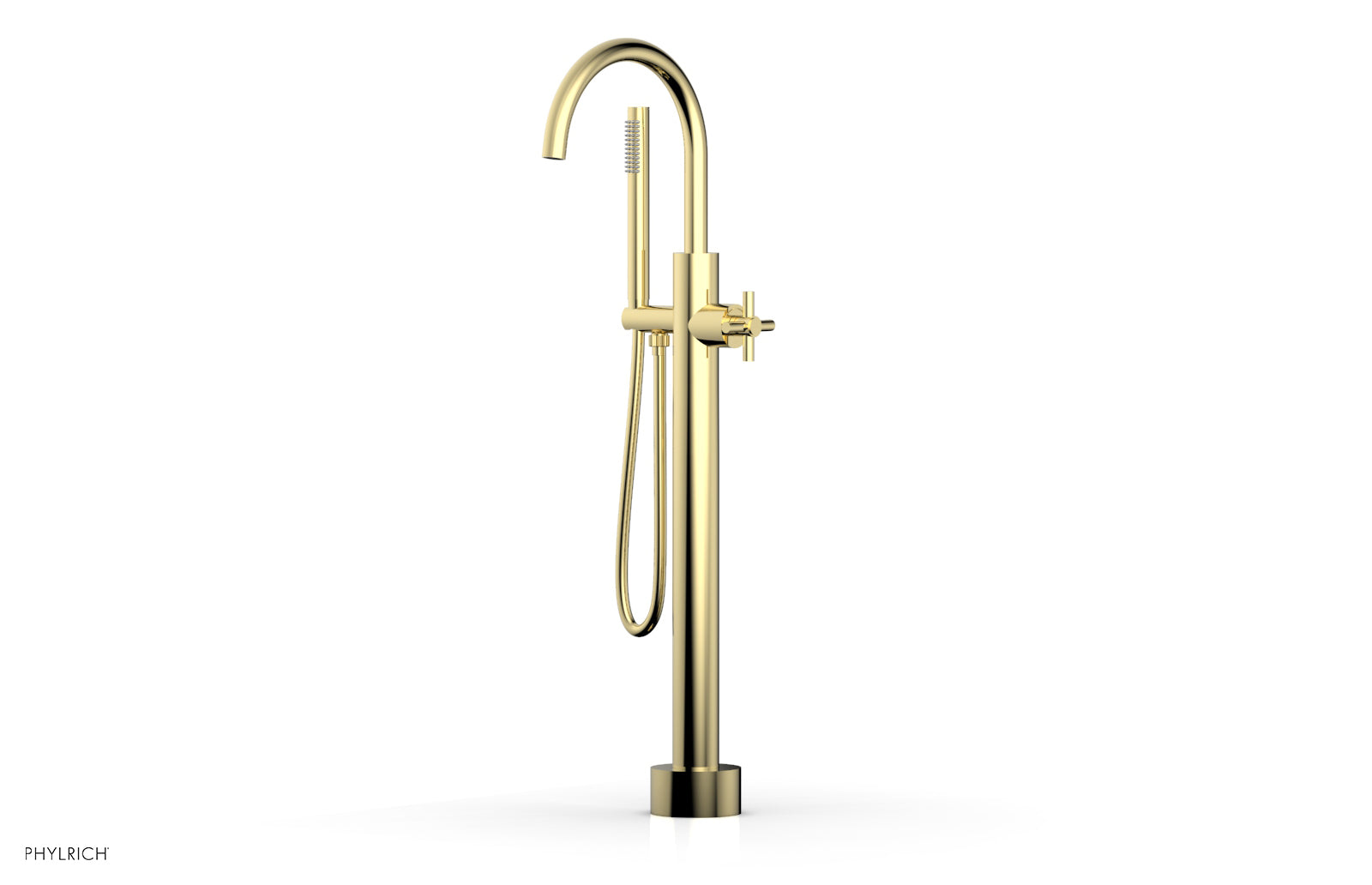 Phylrich BASIC Low Floor Mount Tub Filler - Cross Handle with Hand Shower