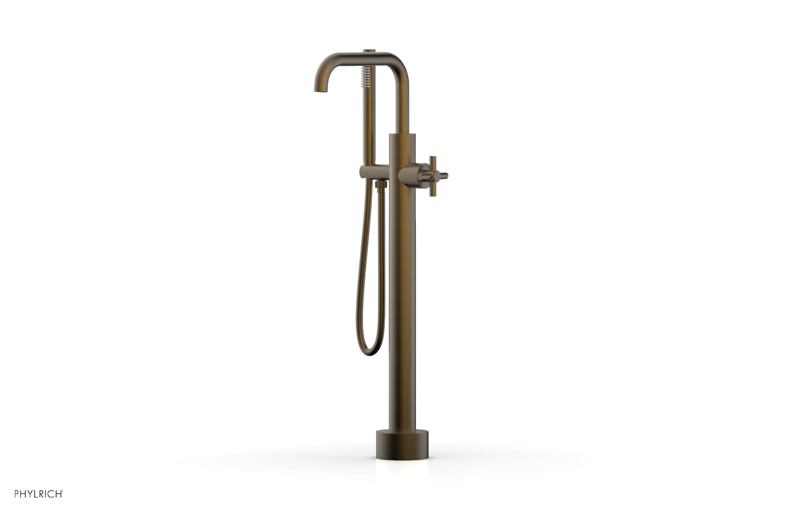 Phylrich BASIC Low Floor Mount Tub Filler - Cross Handle with Hand Shower