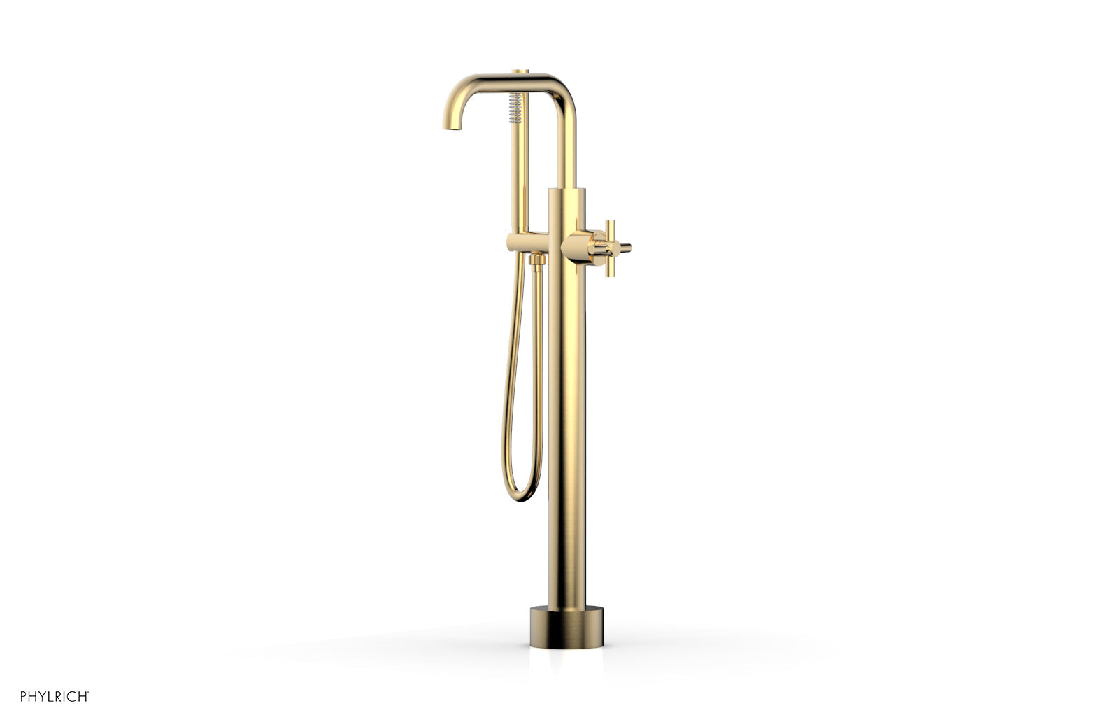 Phylrich BASIC Low Floor Mount Tub Filler - Cross Handle with Hand Shower