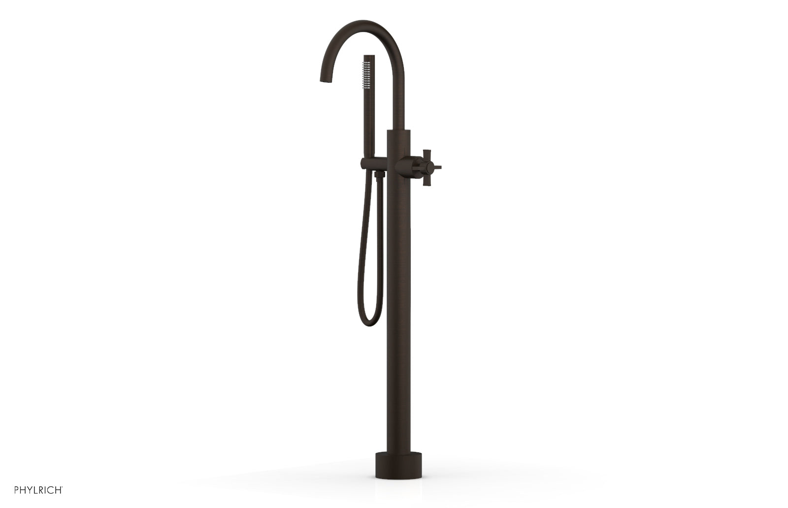 Phylrich BASIC Tall Floor Mount Tub Filler - Cross Handle with Hand Shower