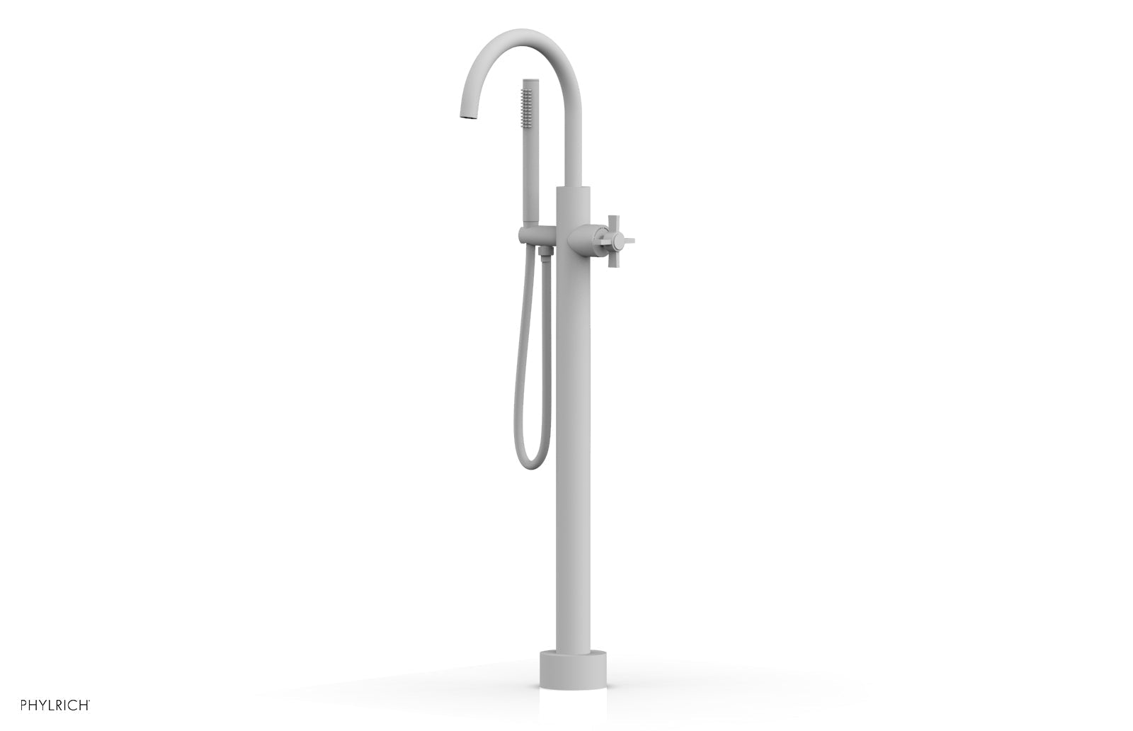 Phylrich BASIC Tall Floor Mount Tub Filler - Cross Handle with Hand Shower