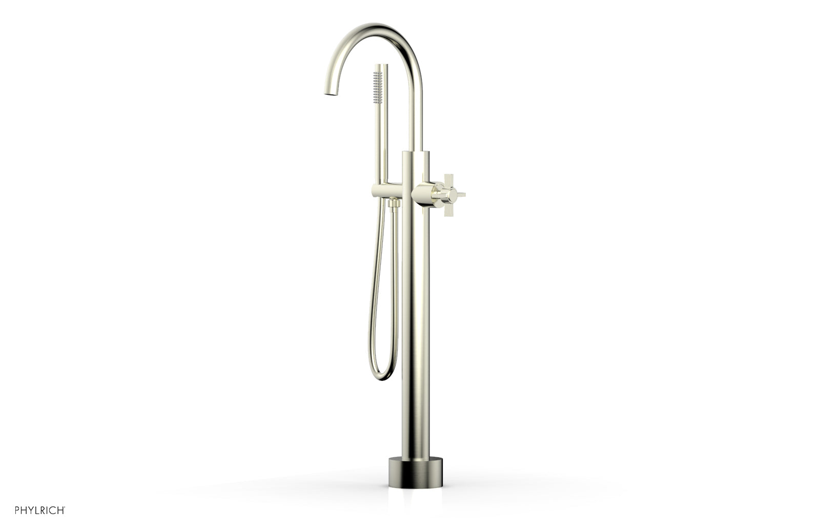 Phylrich BASIC Low Floor Mount Tub Filler - Cross Handle with Hand Shower