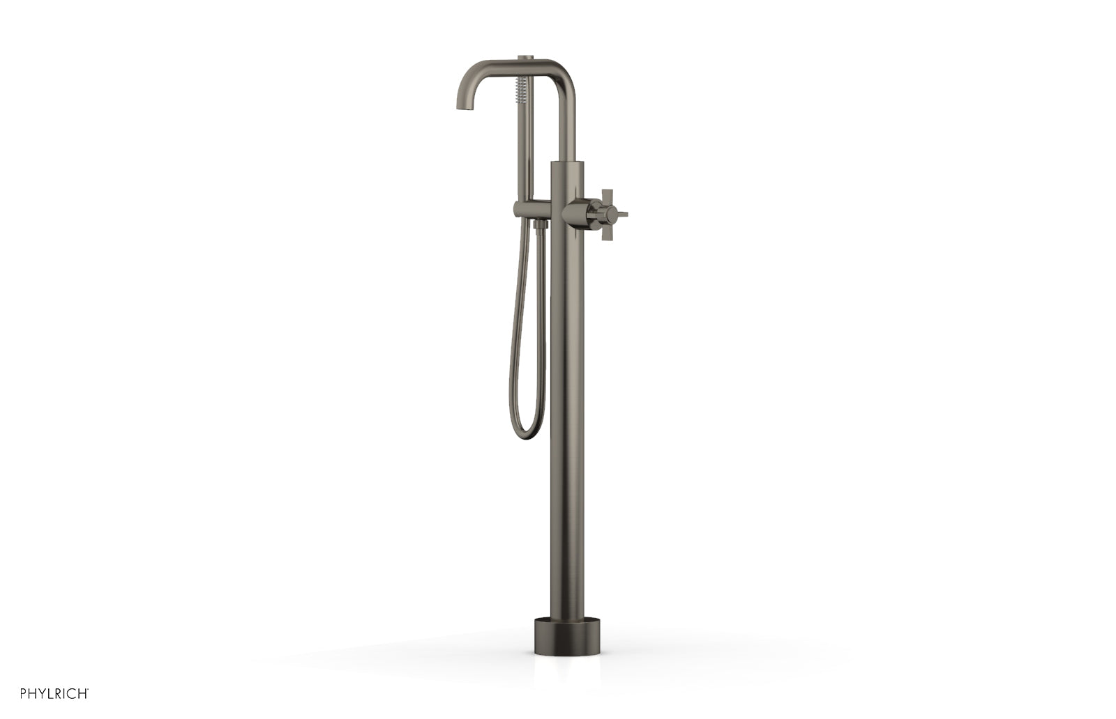 Phylrich BASIC Tall Floor Mount Tub Filler - Cross Handle with Hand Shower