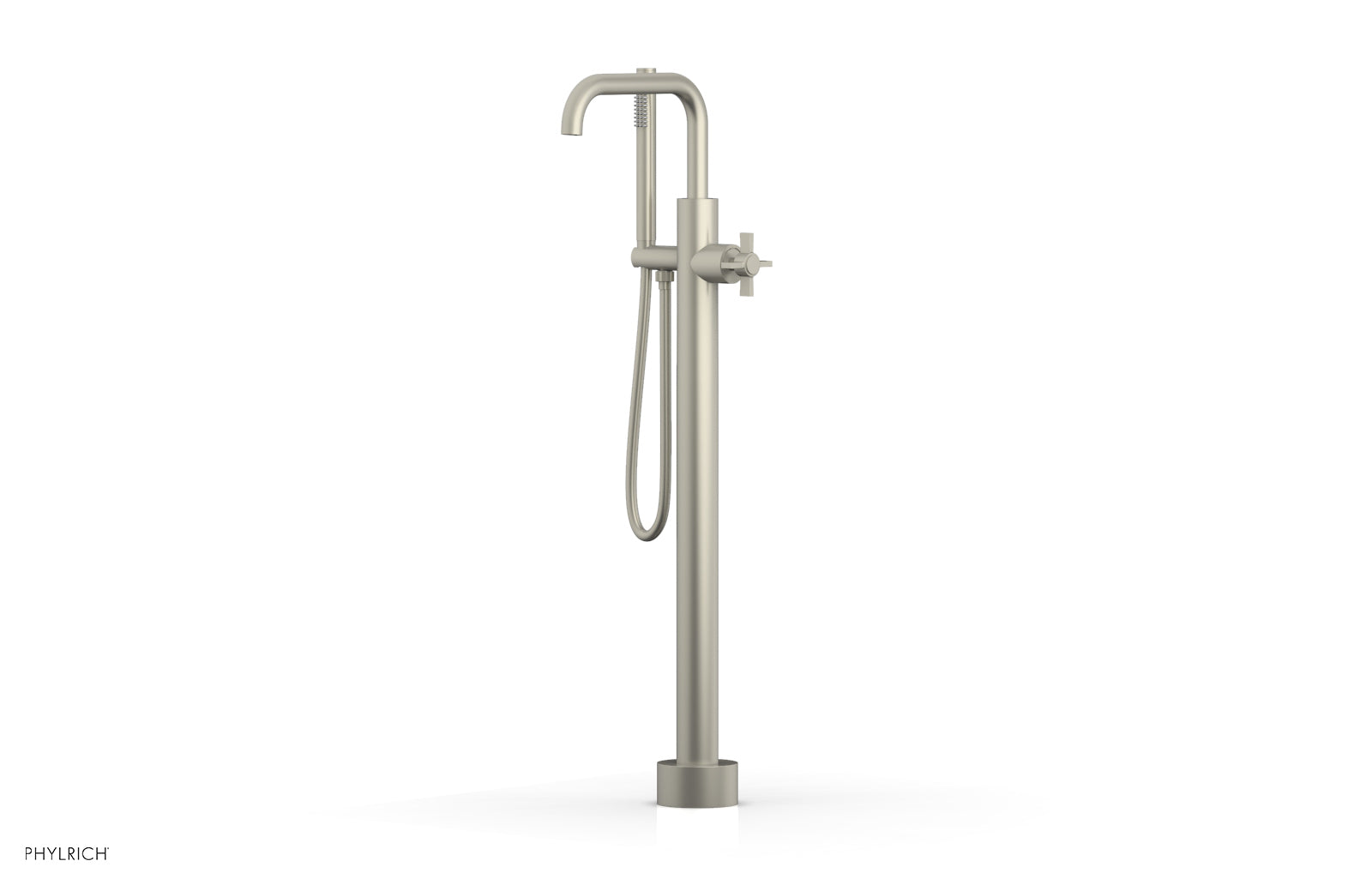 Phylrich BASIC Tall Floor Mount Tub Filler - Cross Handle with Hand Shower