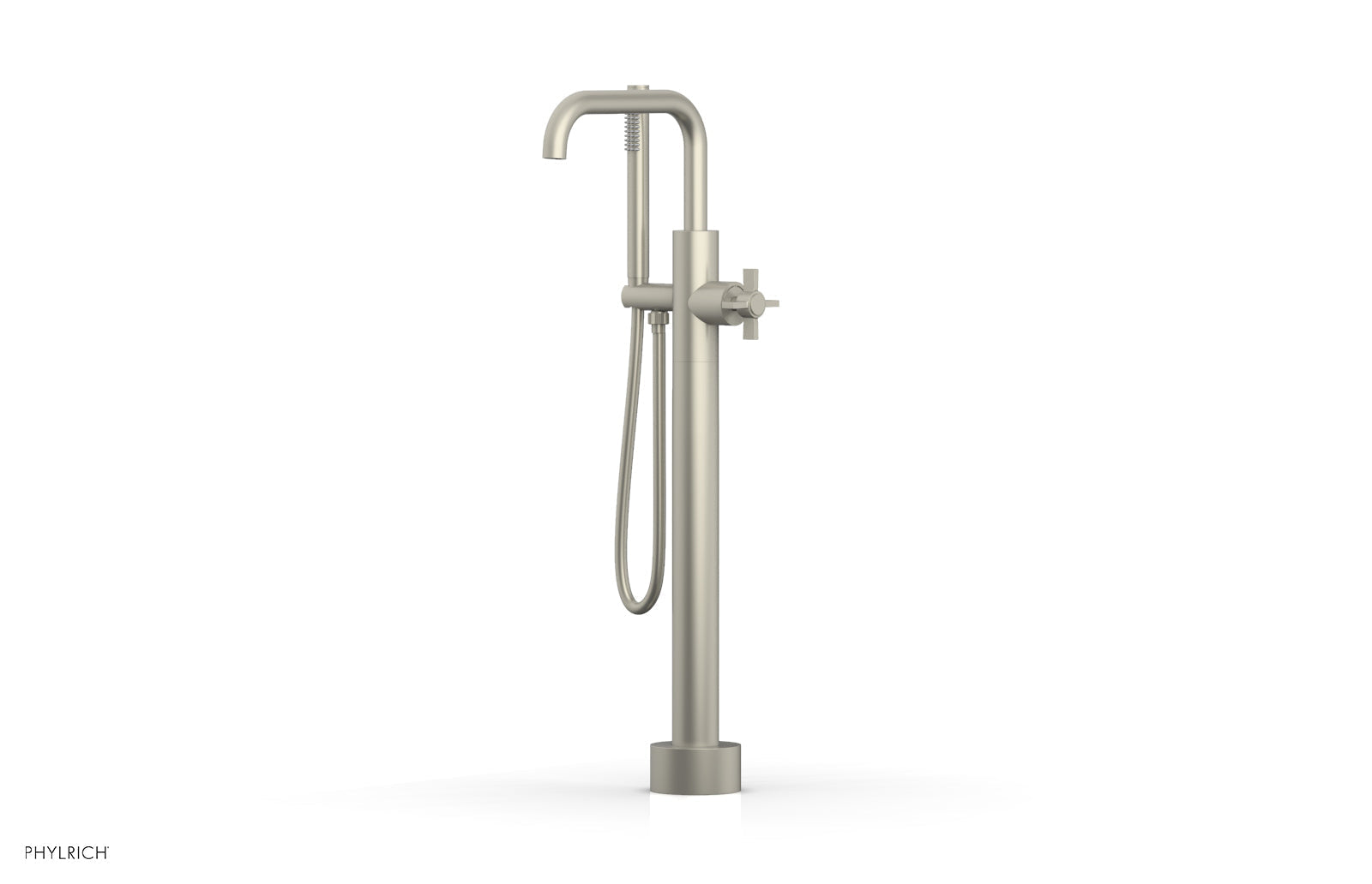 Phylrich BASIC Low Floor Mount Tub Filler - Cross Handle with Hand Shower