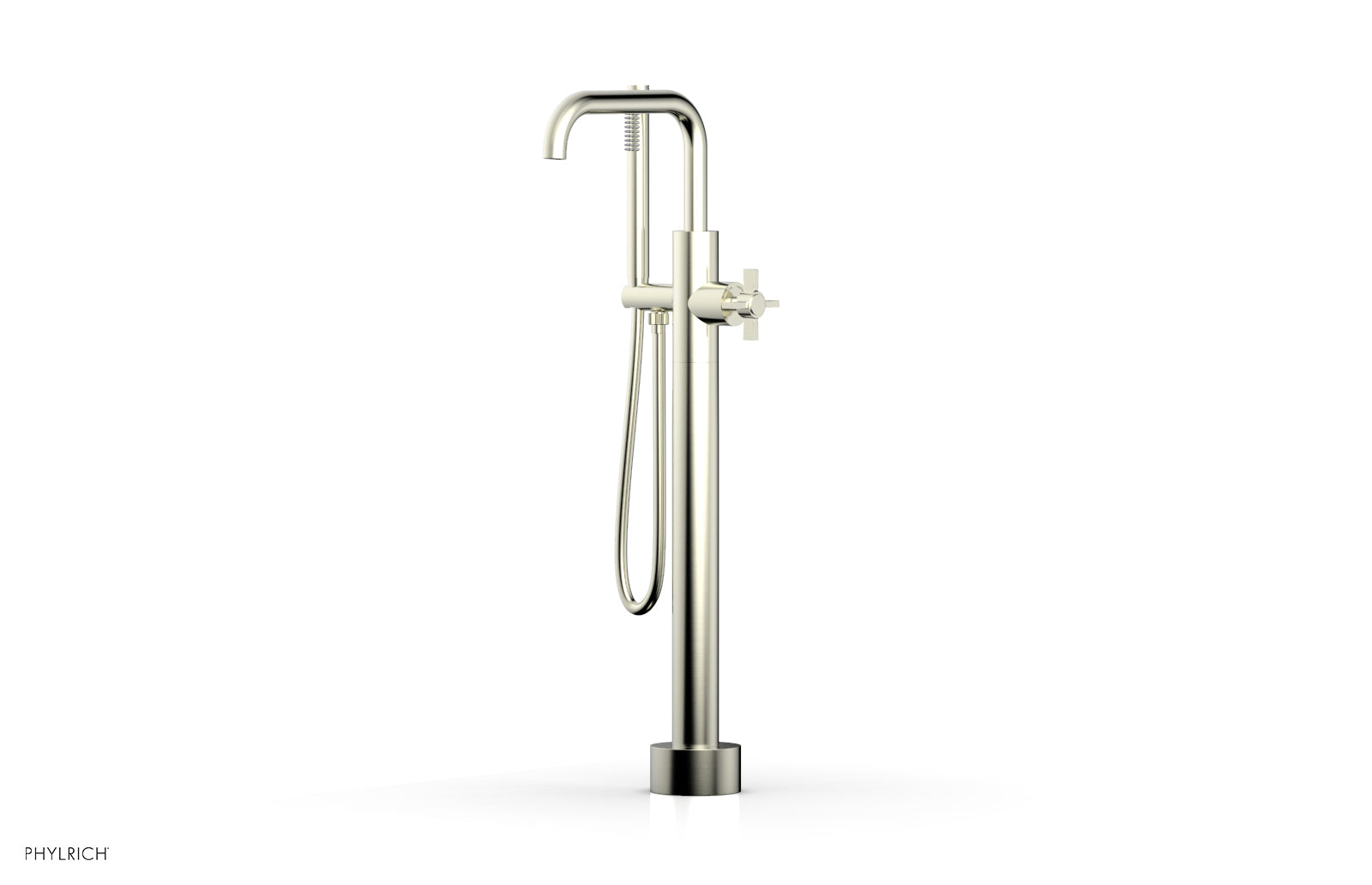 Phylrich BASIC Low Floor Mount Tub Filler - Cross Handle with Hand Shower