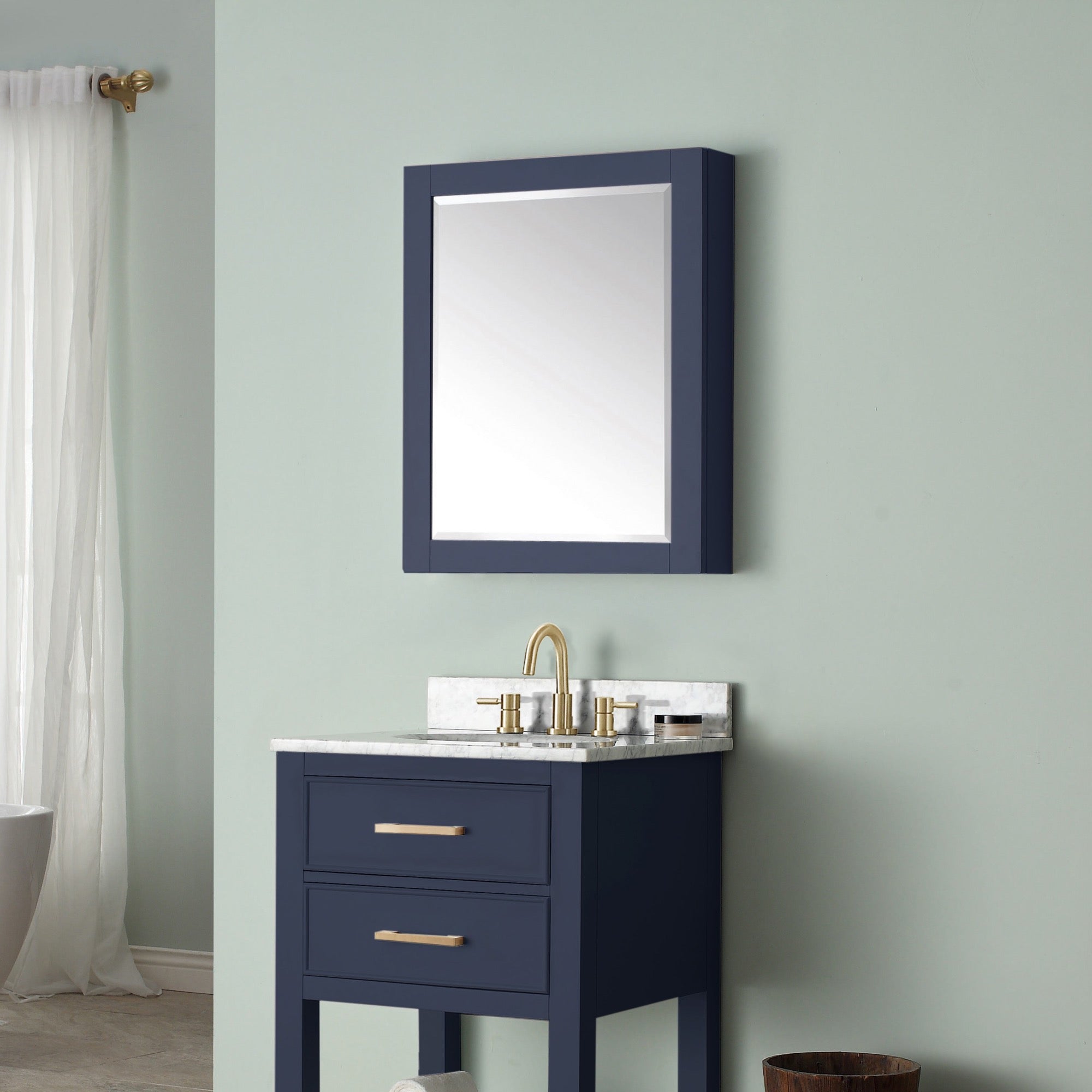 navy blue mirror cabinet