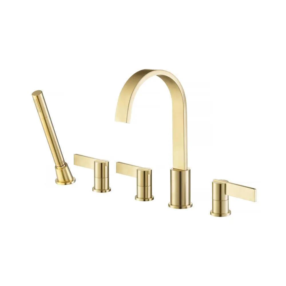 Flusso Serie 145 Five Hole Deck Mounted Roman Tub Faucet with Hand Shower by Flusso