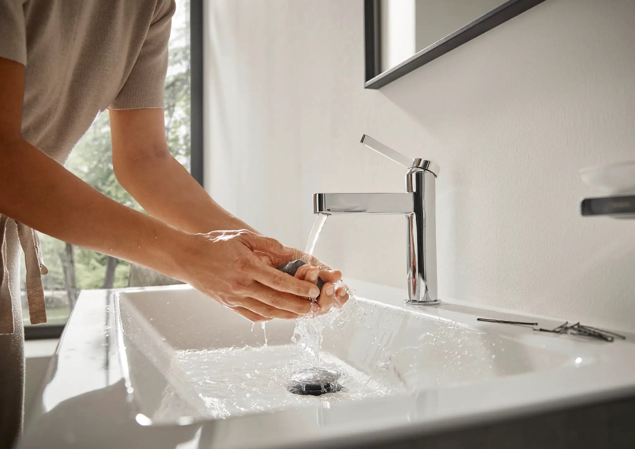 chrome bathroom faucet