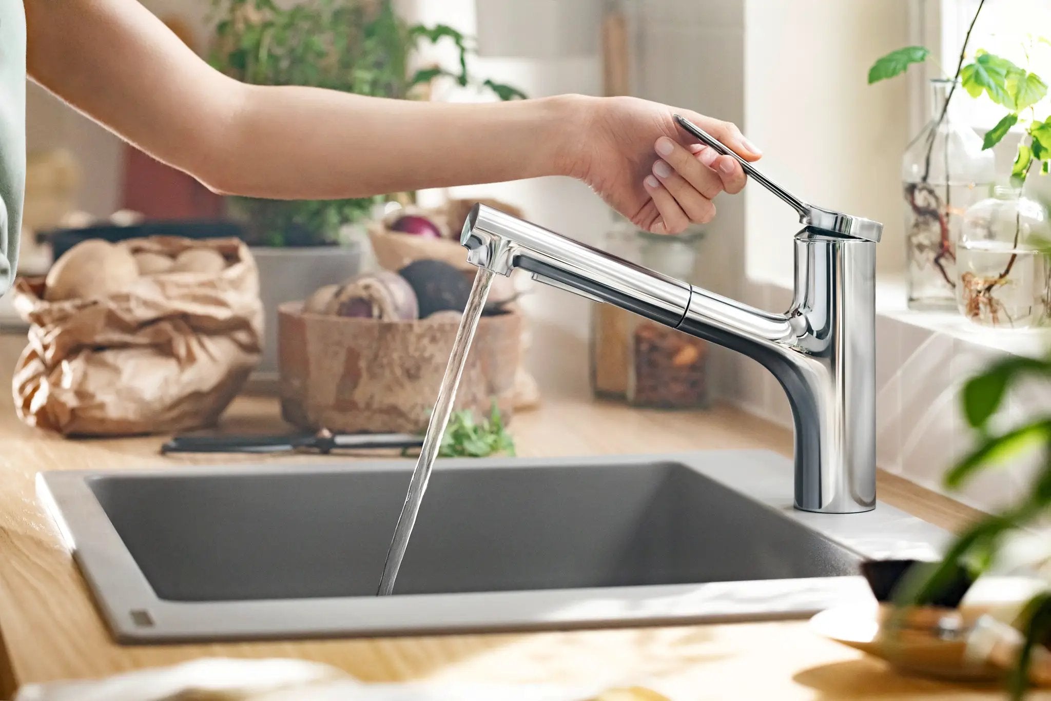 chrome kitchen faucet