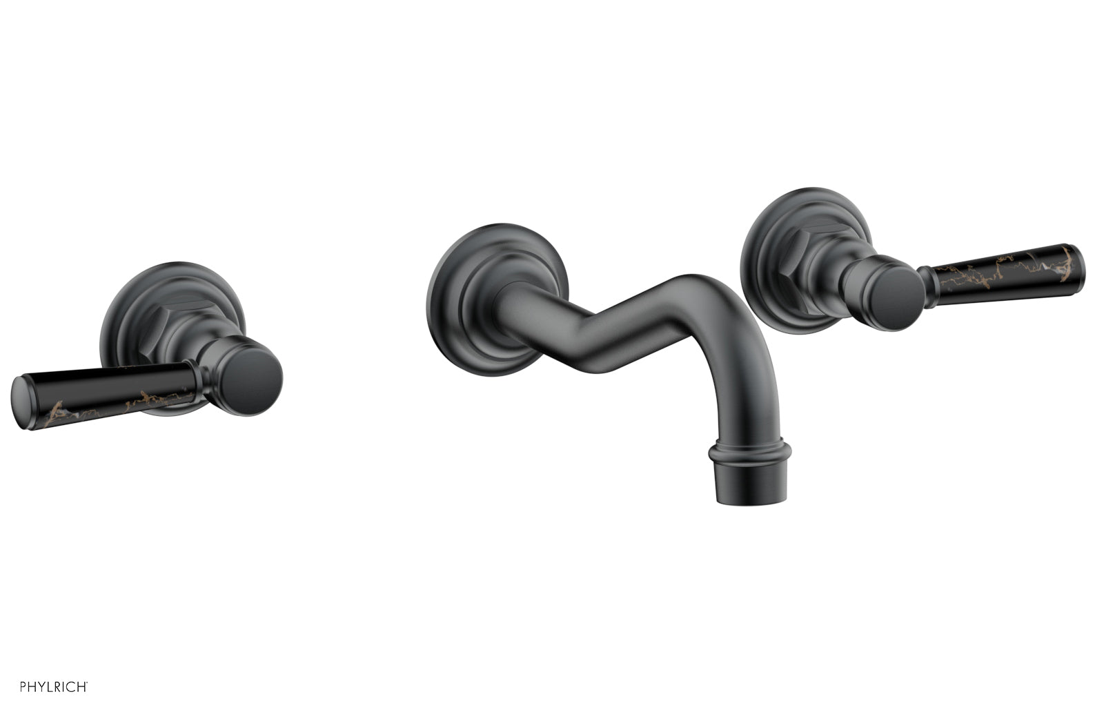 Phylrich HENRI Wall Lavatory Set - Black Marble Lever Handles