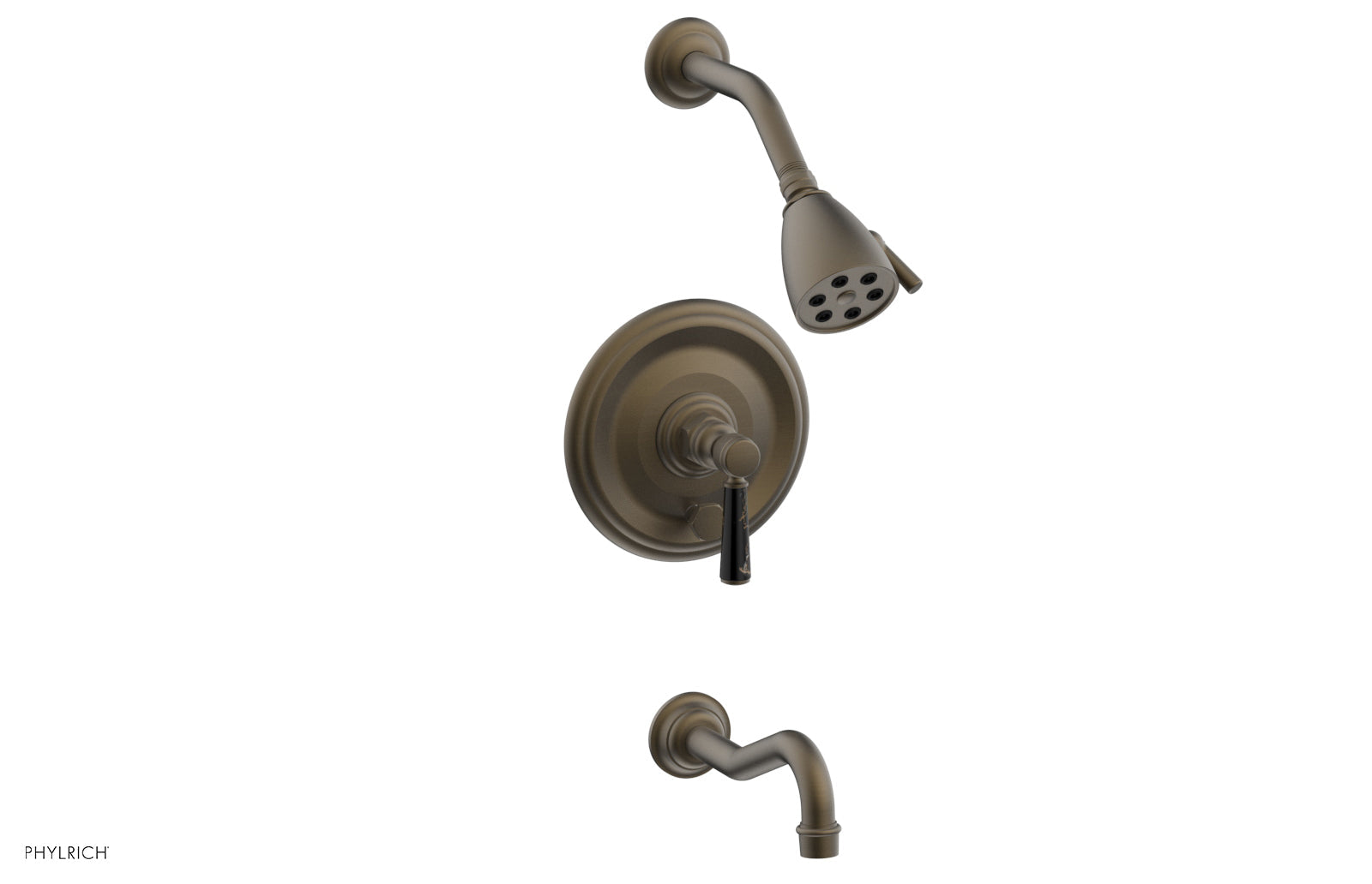 Phylrich HENRI Pressure Balance Tub and Shower Set - Black Marble Lever Handle