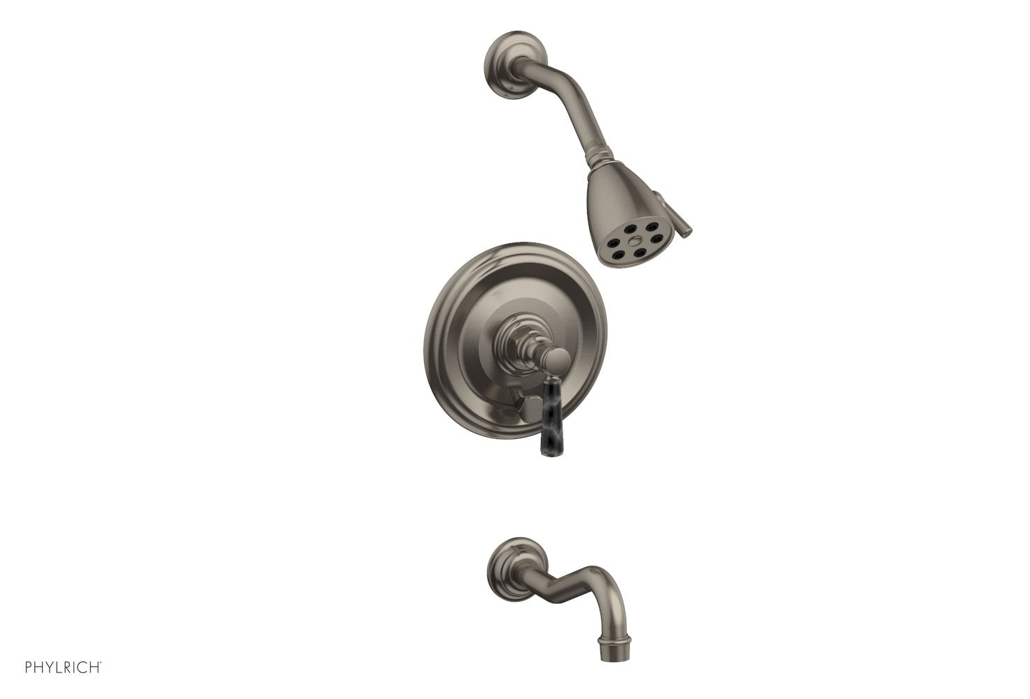 Phylrich HENRI Pressure Balance Tub and Shower Set - Black Marble Lever Handle