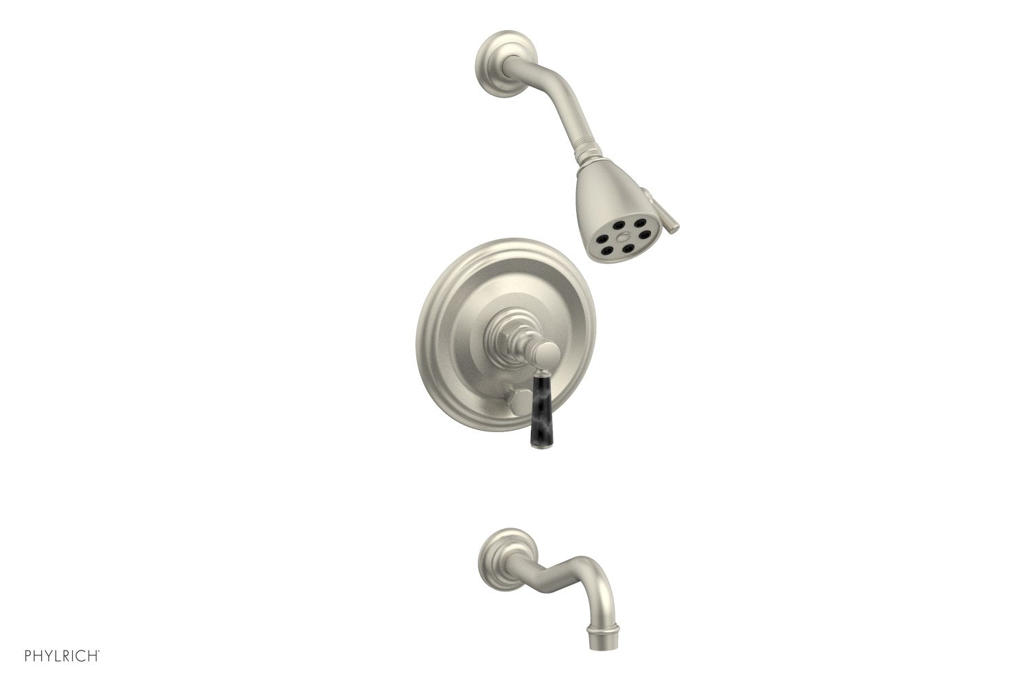 Phylrich HENRI Pressure Balance Tub and Shower Set - Black Marble Lever Handle