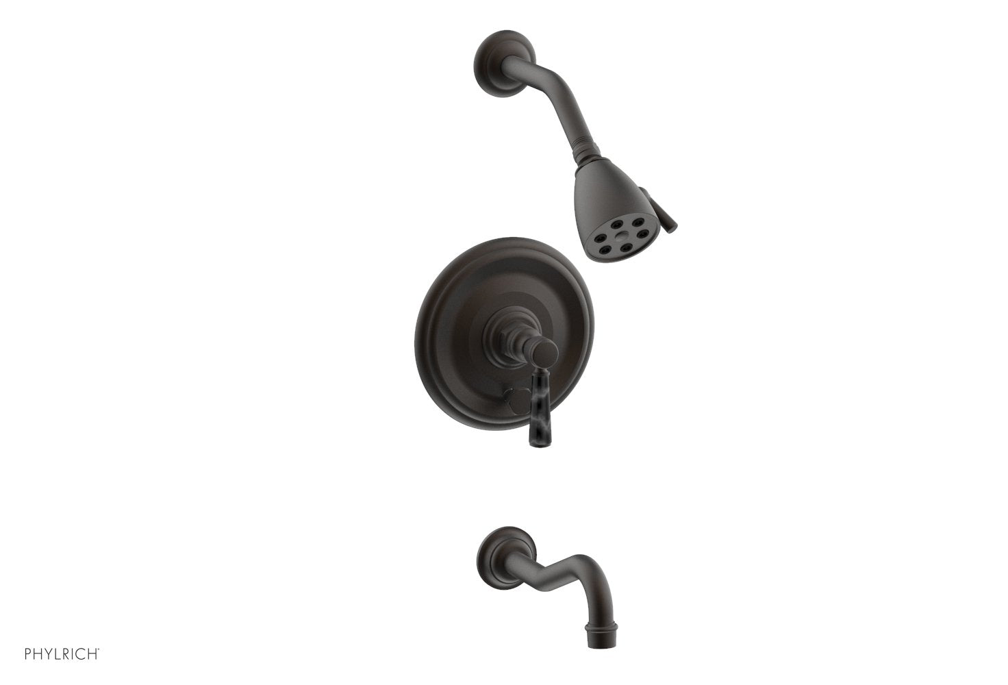 Phylrich HENRI Pressure Balance Tub and Shower Set - Black Marble Lever Handle