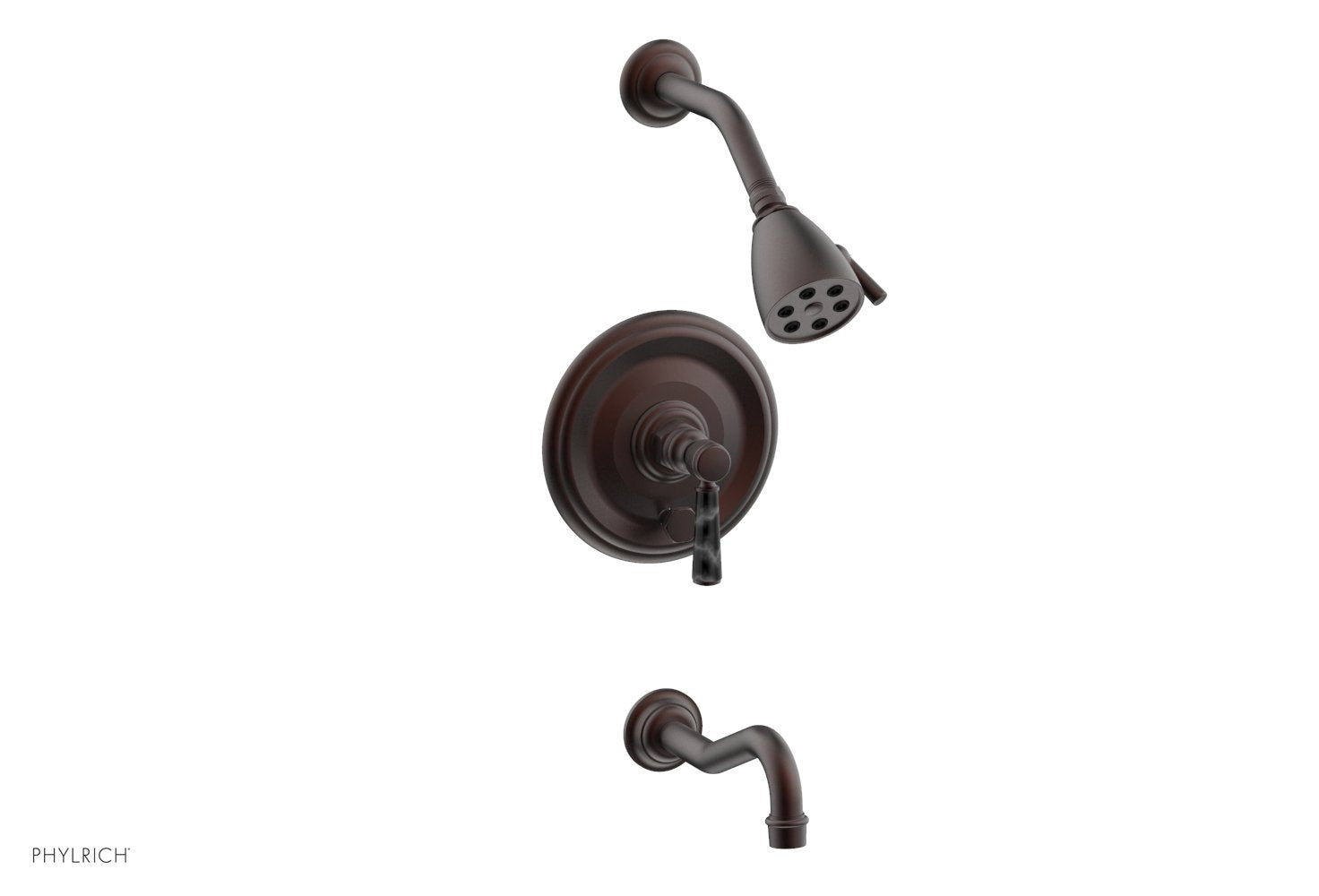 Phylrich HENRI Pressure Balance Tub and Shower Set - Black Marble Lever Handle