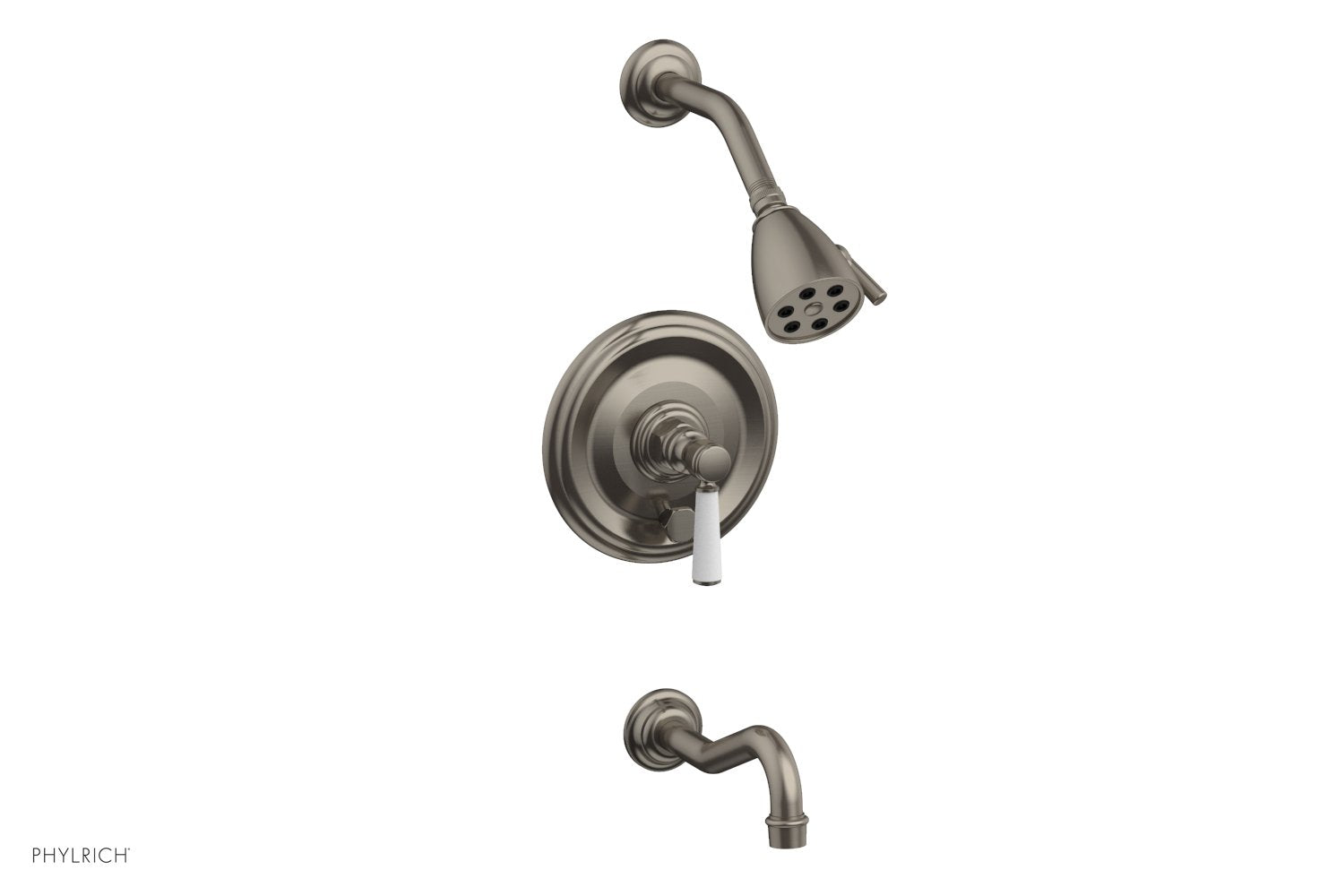 Phylrich HENRI Pressure Balance Tub and Shower Set - Satin White Lever Handle