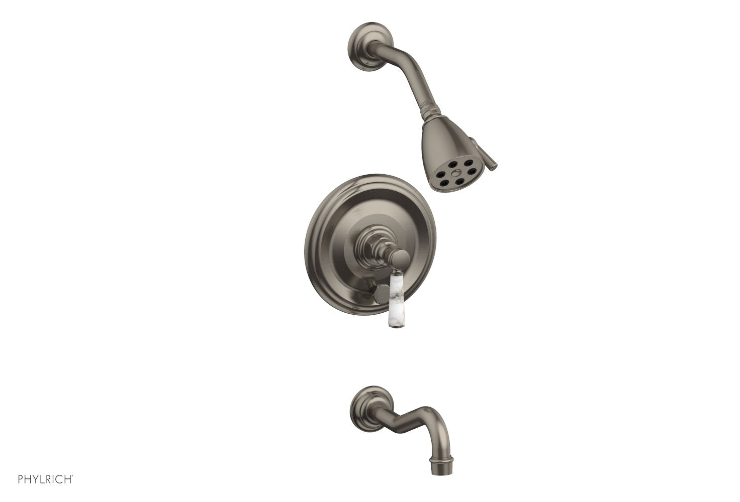 Phylrich HENRI Pressure Balance Tub and Shower Set - White Marble Lever Handle