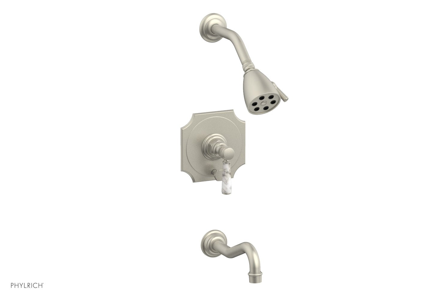 Phylrich HENRI Pressure Balance Tub and Shower Set - White Marble Lever Handle