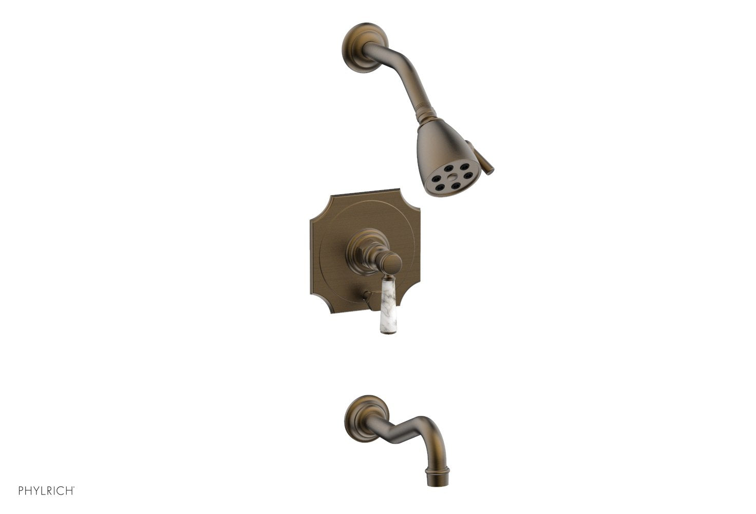 Phylrich HENRI Pressure Balance Tub and Shower Set - White Marble Lever Handle