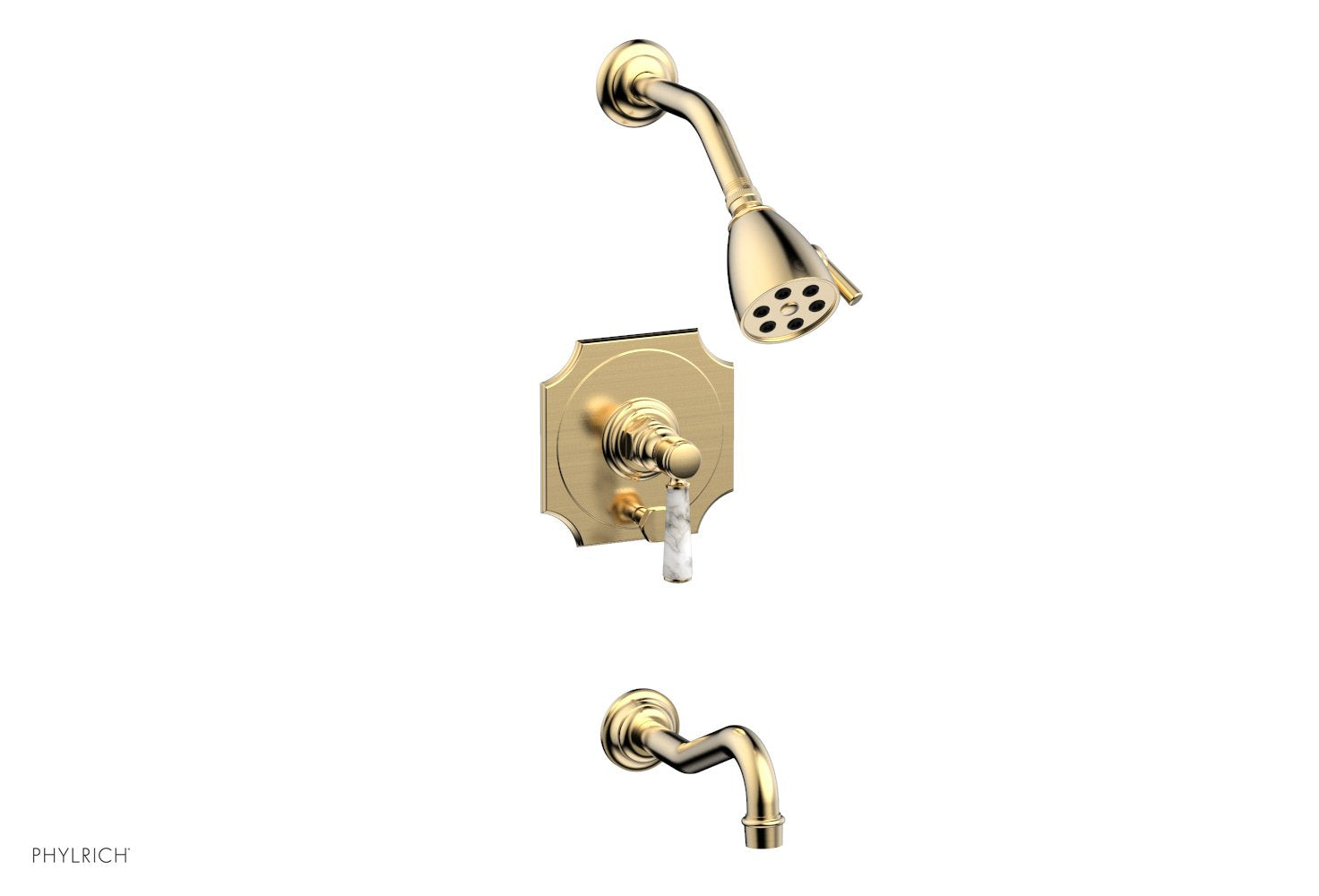 Phylrich HENRI Pressure Balance Tub and Shower Set - White Marble Lever Handle