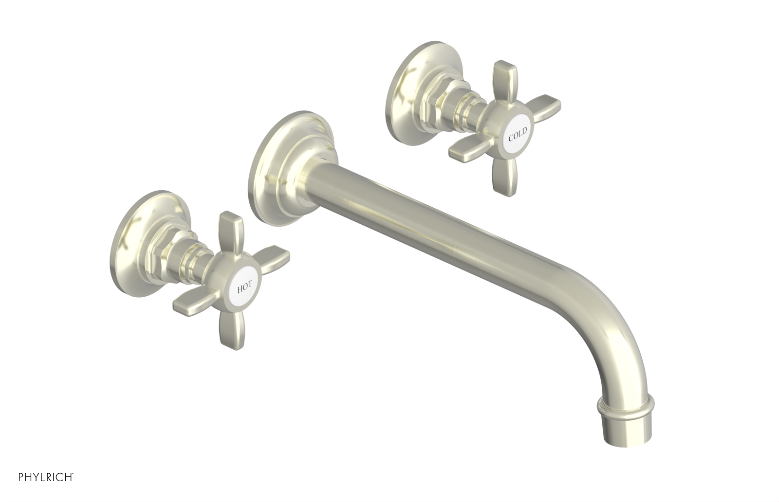 Phylrich Jamestown 10" Spout Wall Lavatory Set with Cross Handle