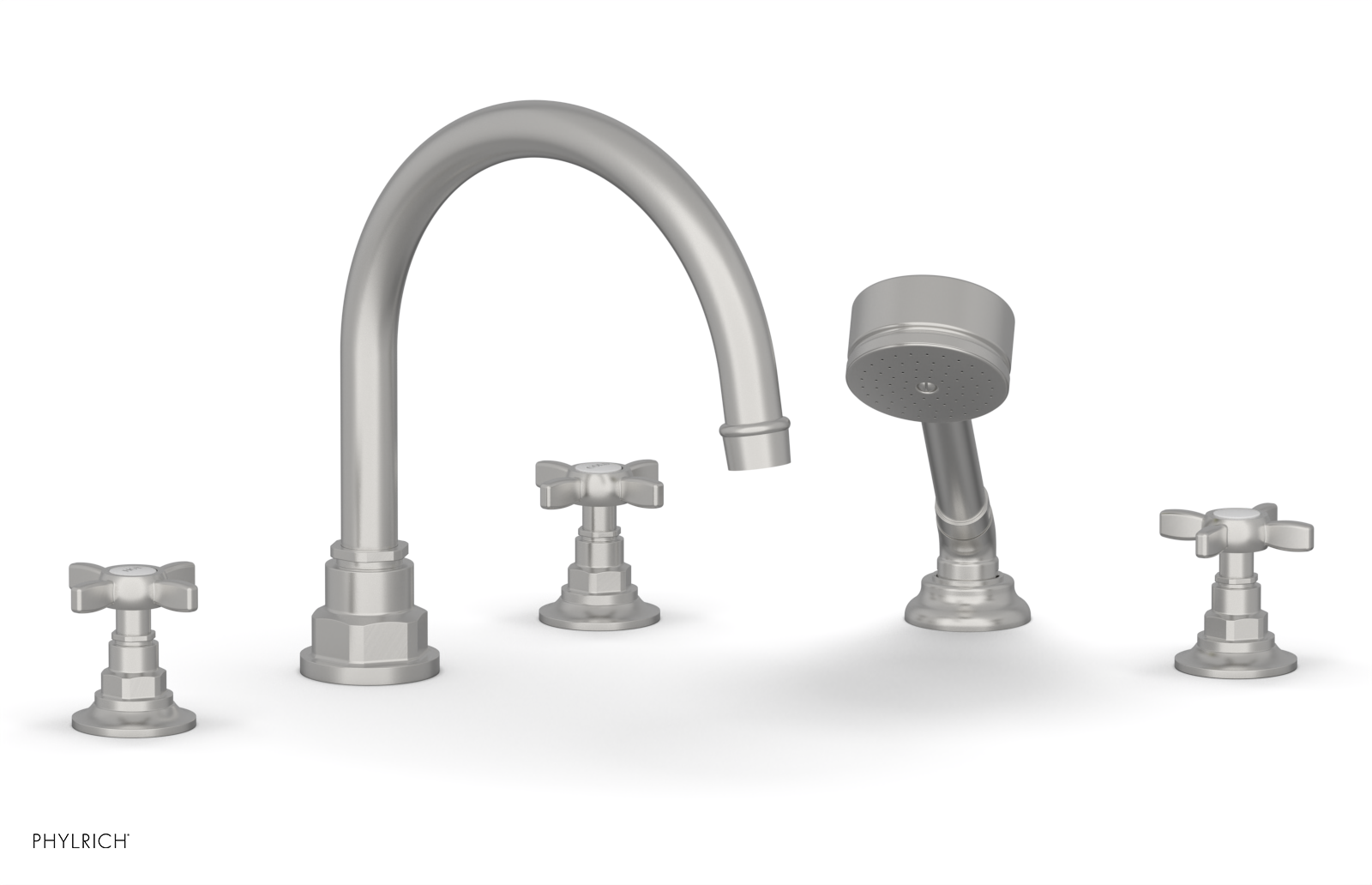 Phylrich Jamestown Deck Tub Set with Hand Shower and Cross Handles