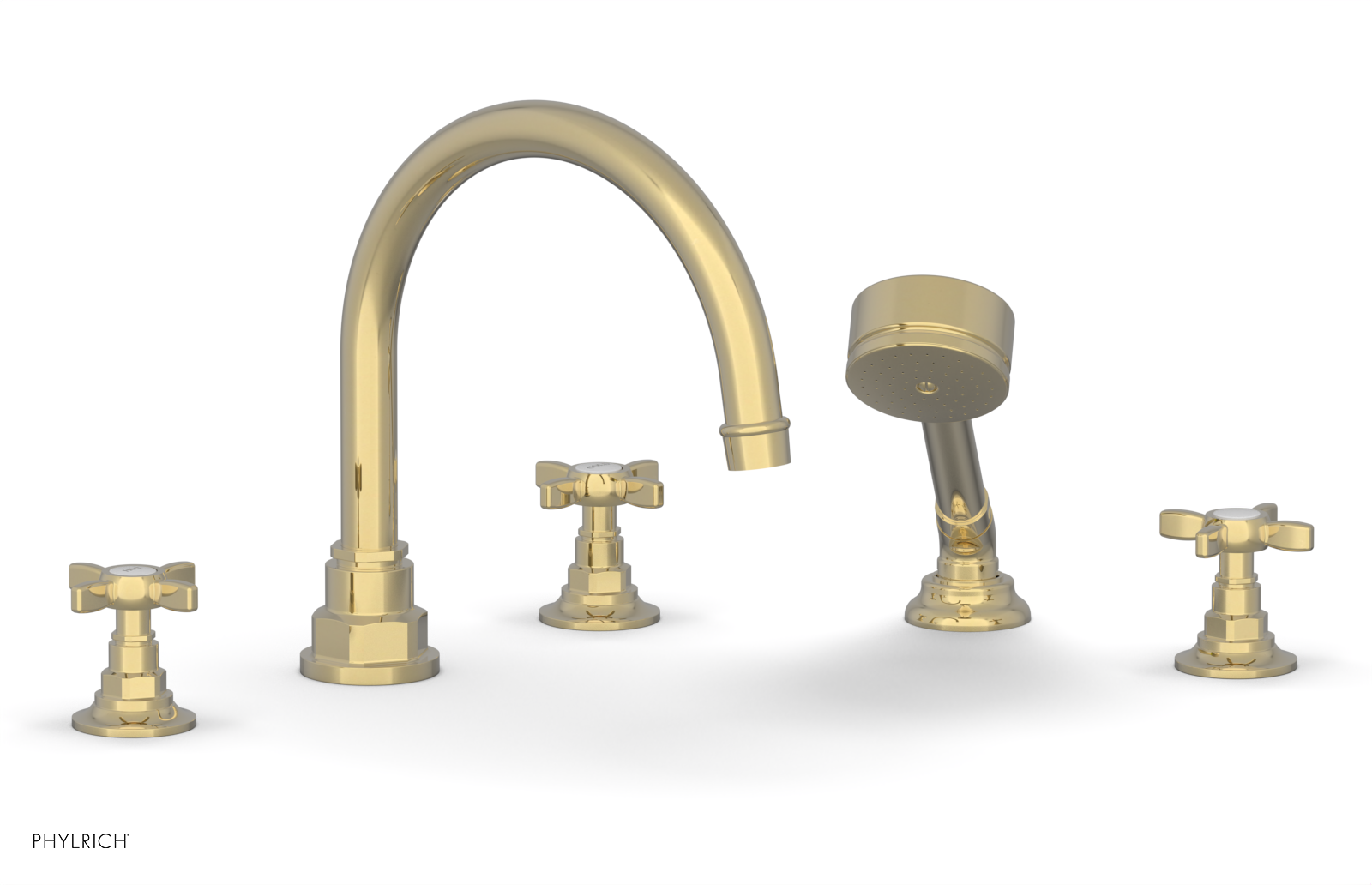 Phylrich Jamestown Deck Tub Set with Hand Shower and Cross Handles