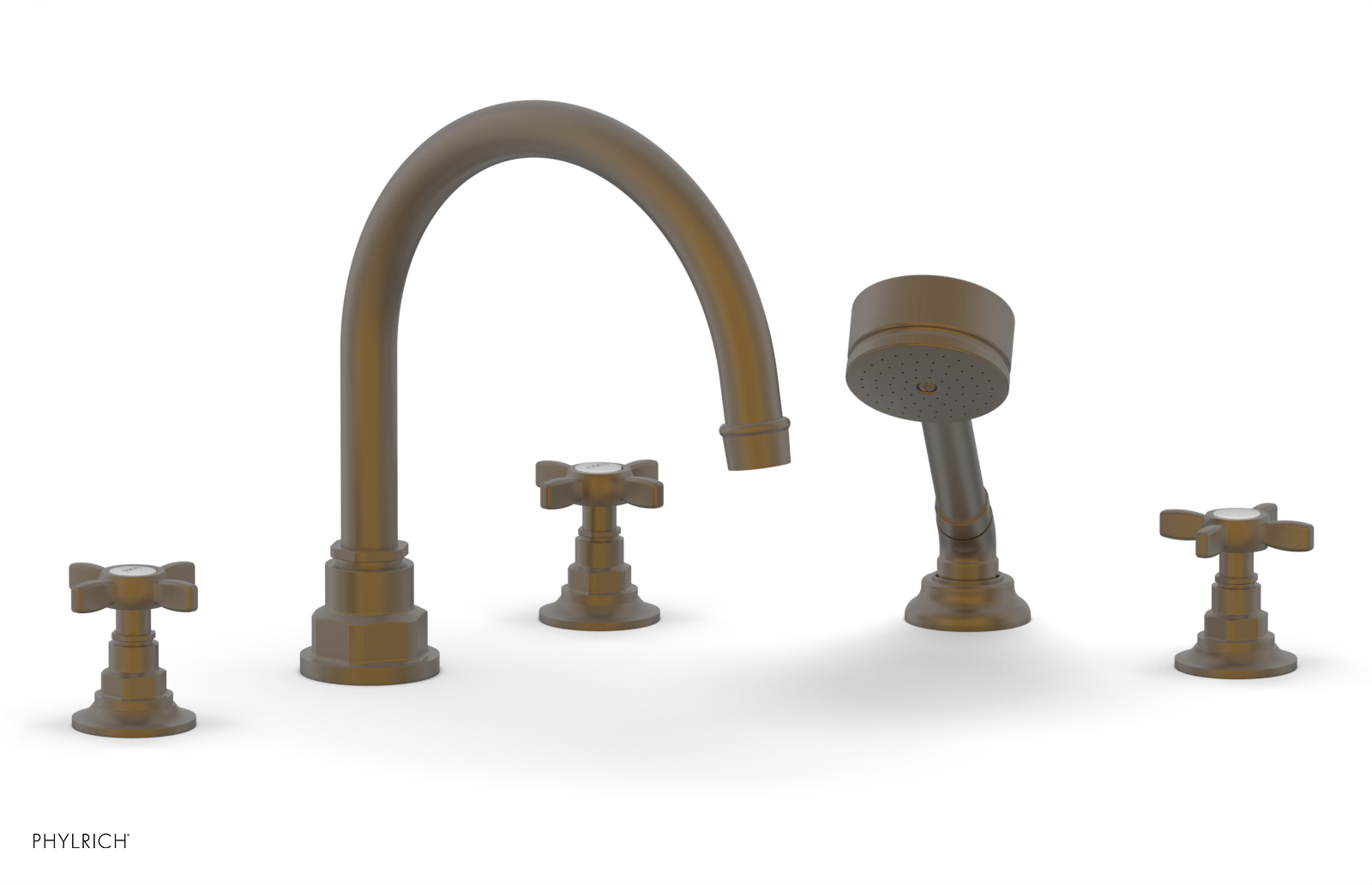 Phylrich Jamestown Deck Tub Set with Hand Shower and Cross Handles