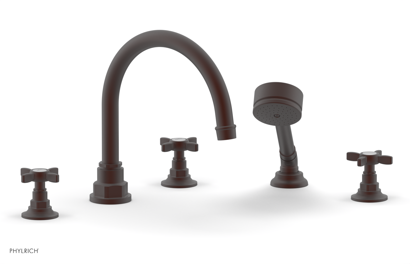 Phylrich Jamestown Deck Tub Set with Hand Shower and Cross Handles