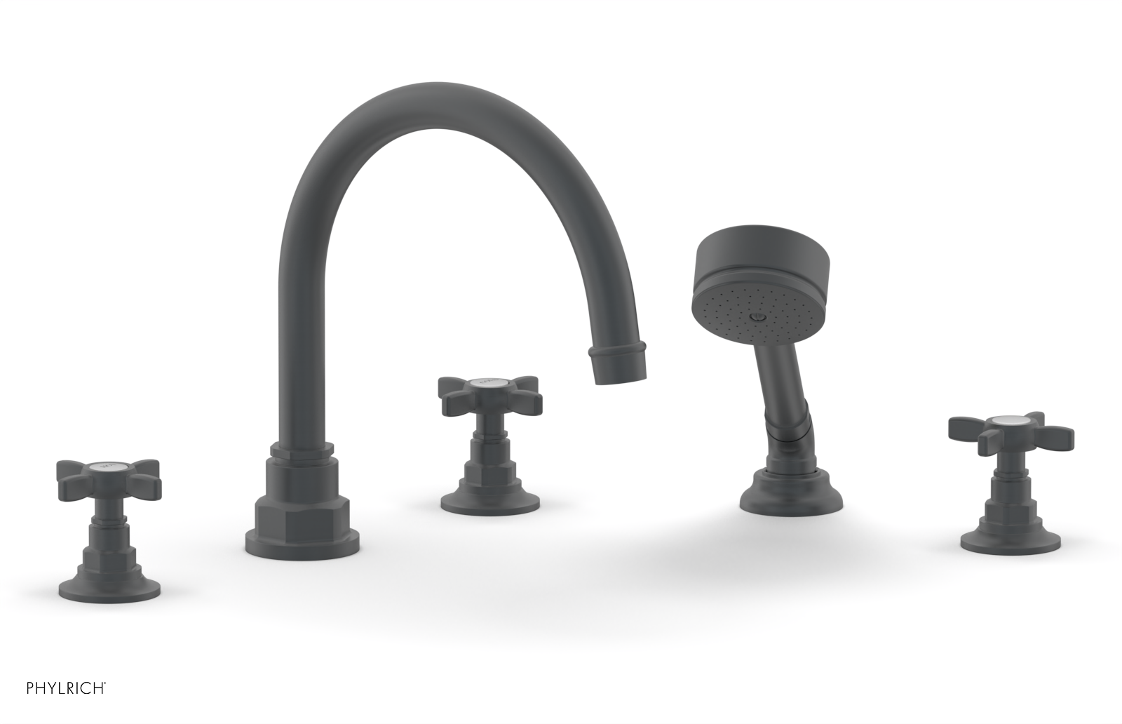 Phylrich Jamestown Deck Tub Set with Hand Shower and Cross Handles