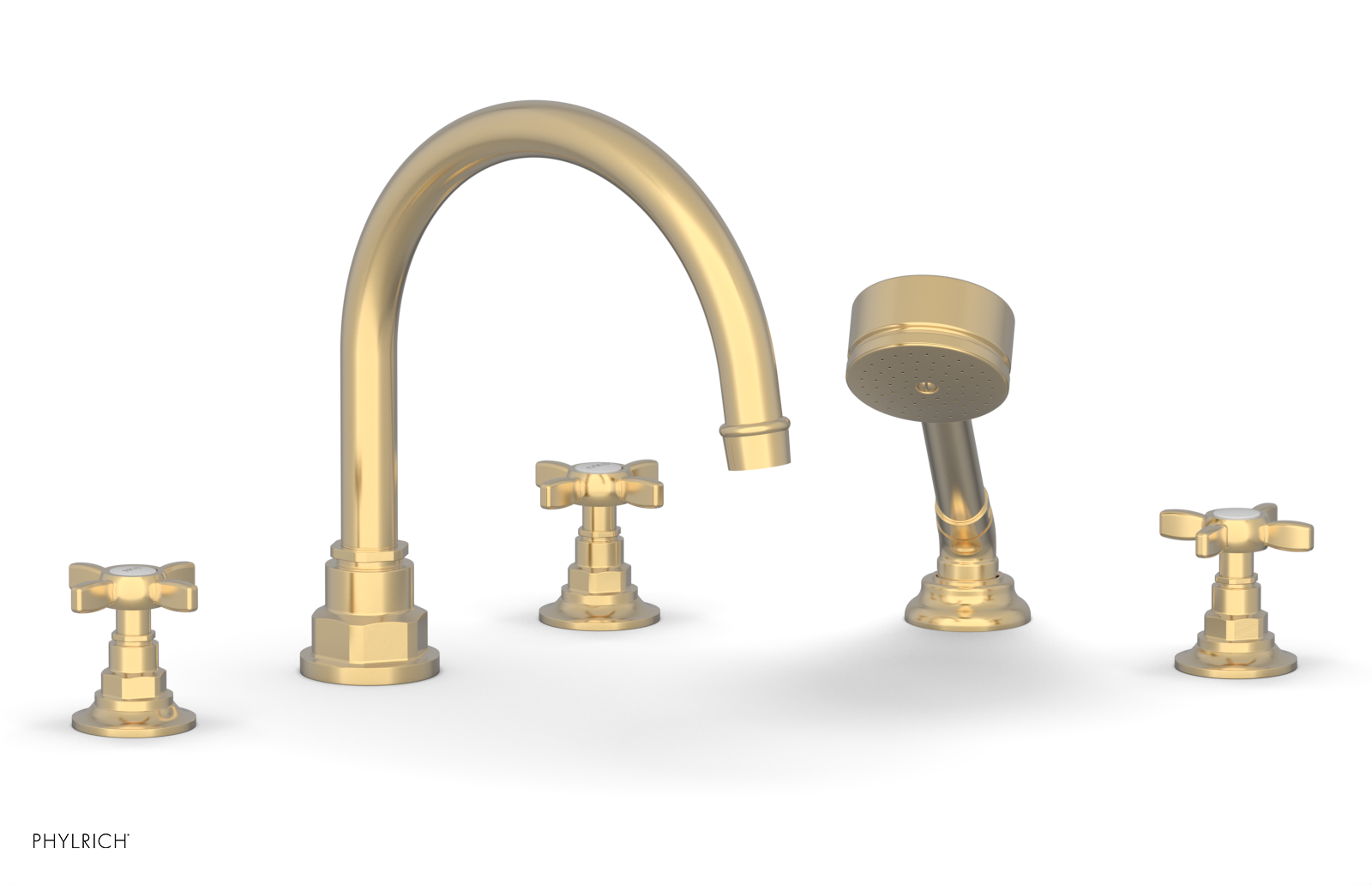 Phylrich Jamestown Deck Tub Set with Hand Shower and Cross Handles