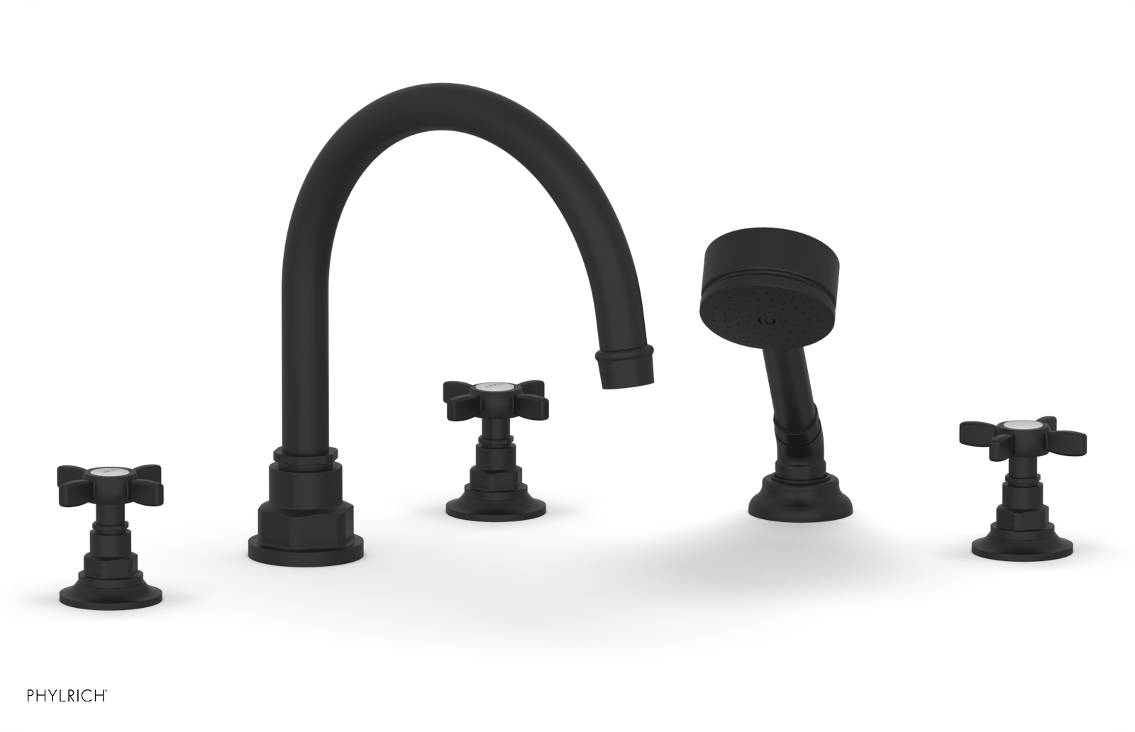 Phylrich Jamestown Deck Tub Set with Hand Shower and Cross Handles