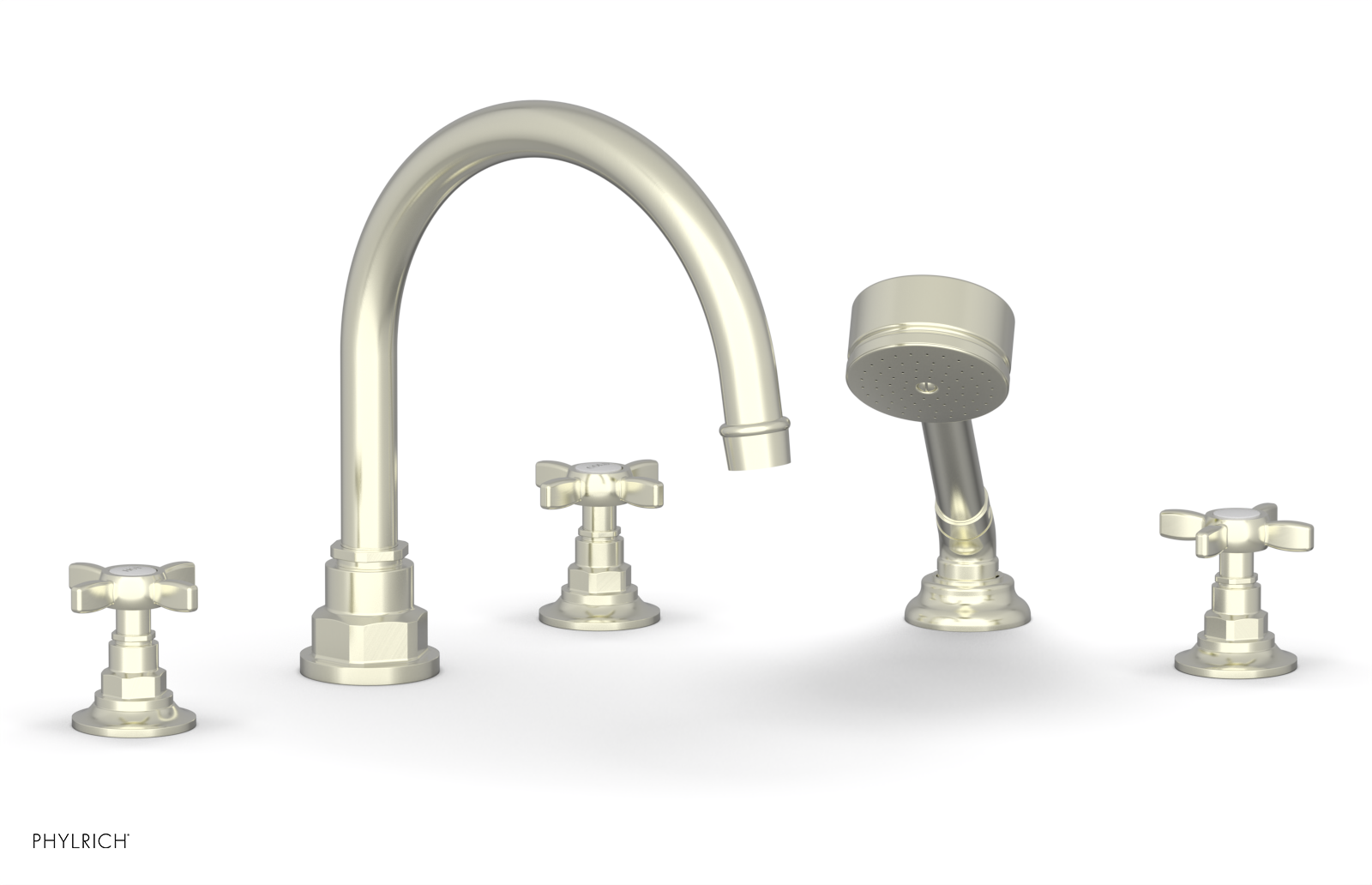 Phylrich Jamestown Deck Tub Set with Hand Shower and Cross Handles