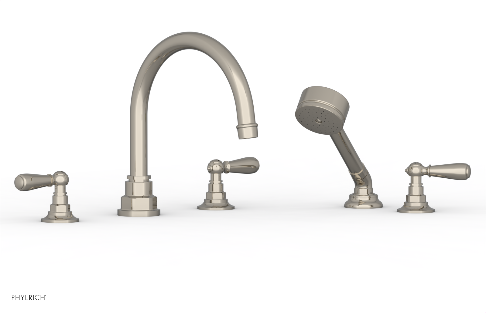 Phylrich Jamestown Deck Tub Set with Hand Shower and Lever Handles