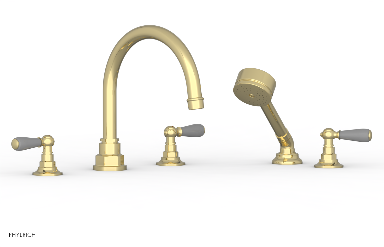 Phylrich Jamestown Deck Tub Set with Hand Shower and Lever Handles