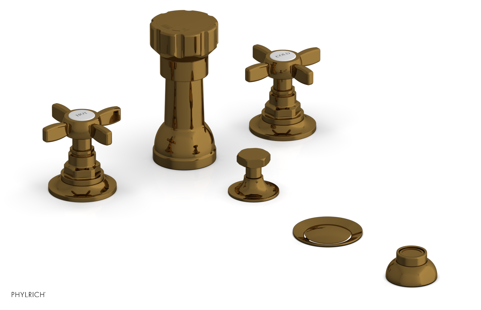 Phylrich Jamestown Four Hole Bidet Set with Cross Handles