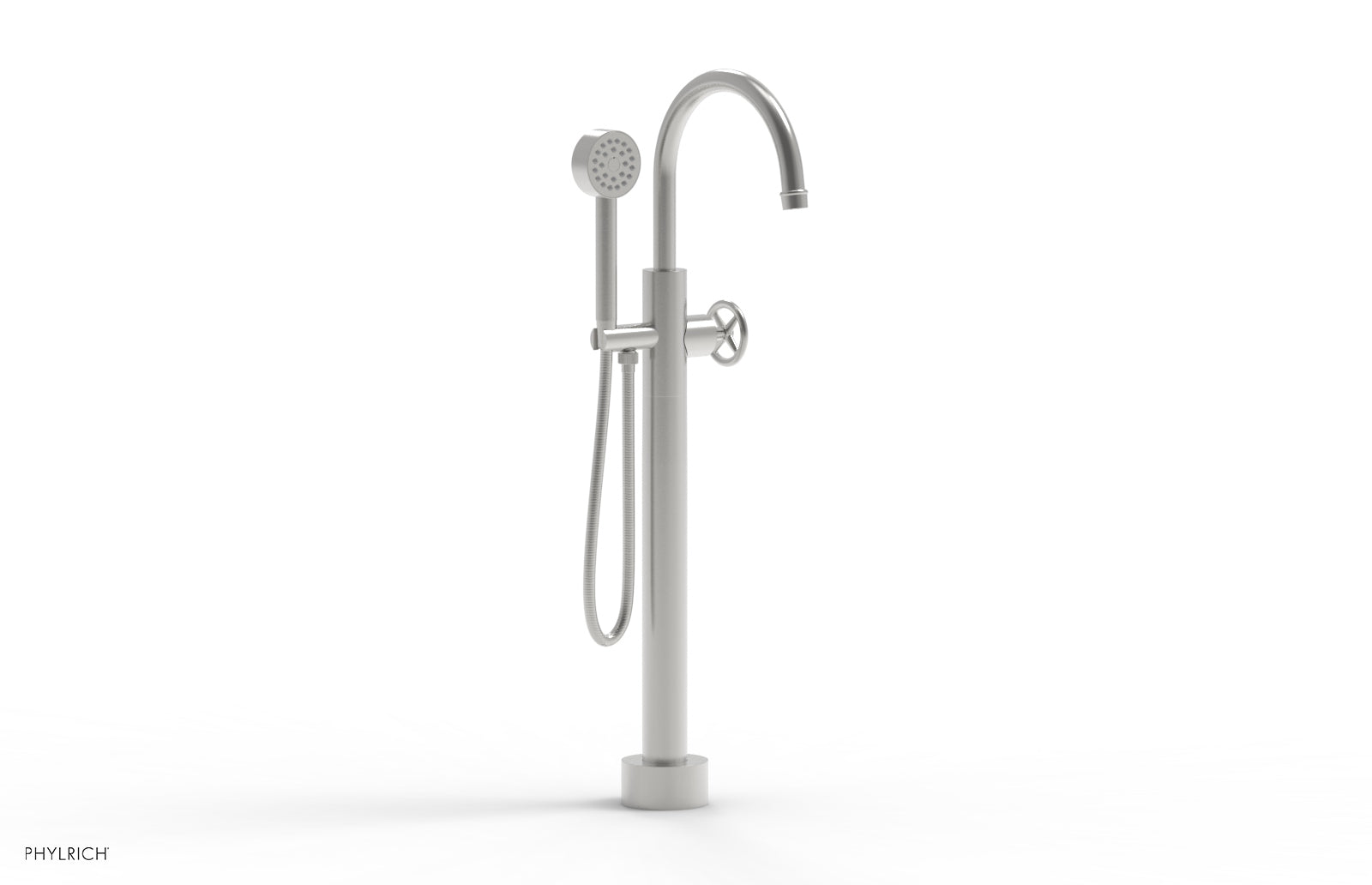 Phylrich WORKS Low Floor Mount Tub Filler - Cross Handle with Hand Shower