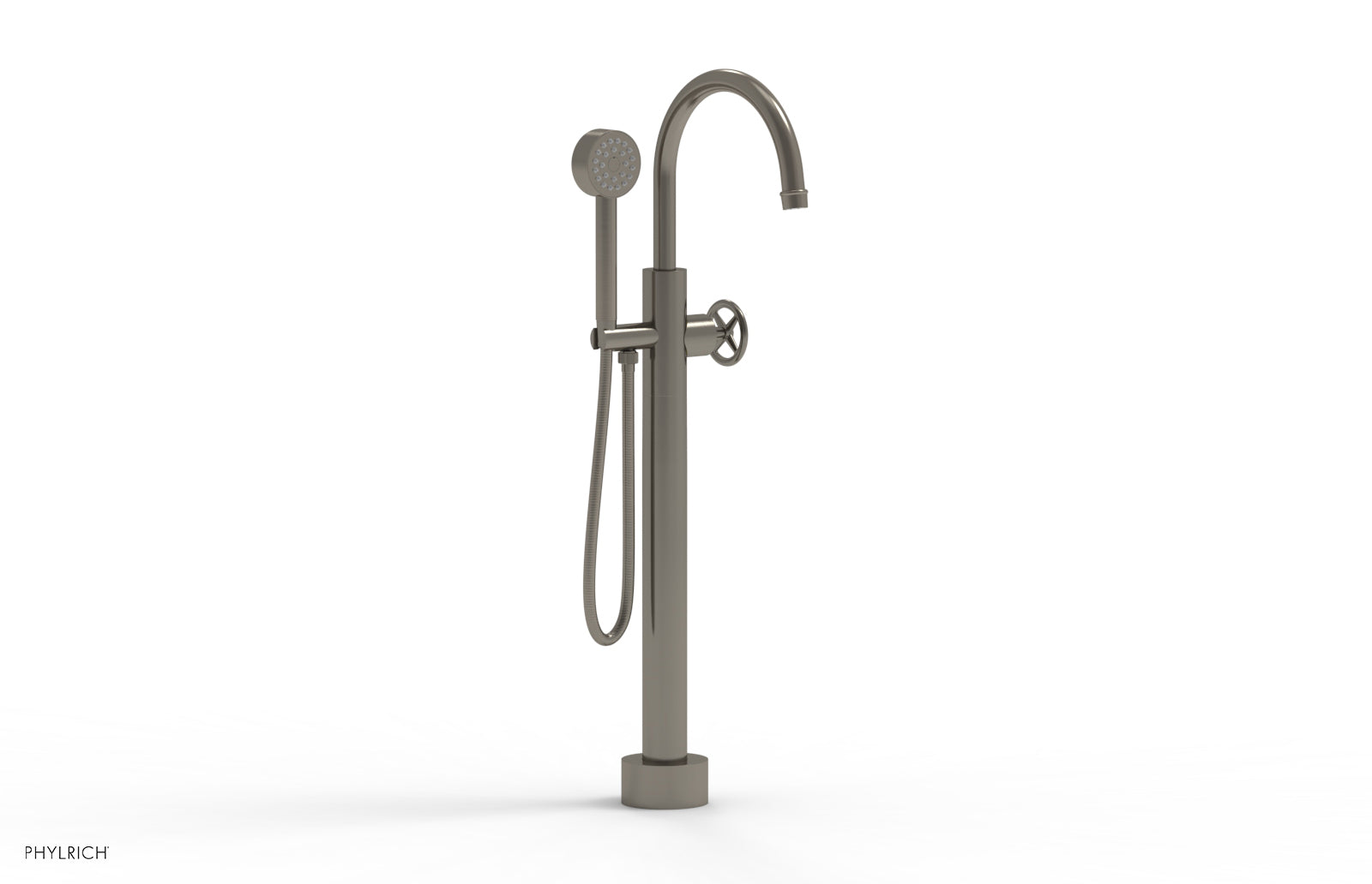 Phylrich WORKS Low Floor Mount Tub Filler - Cross Handle with Hand Shower